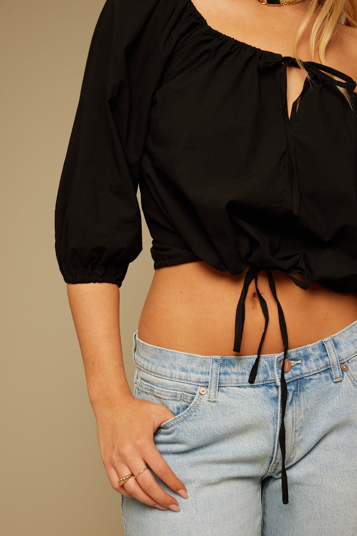 Perfect Stranger Headline Tie Up Top Black