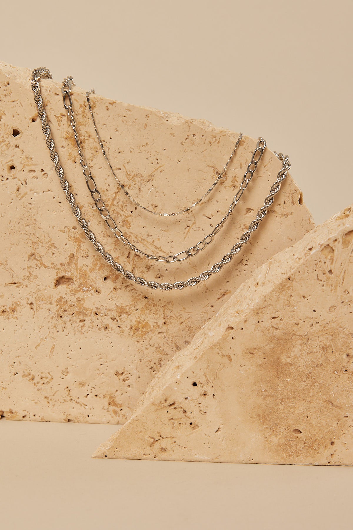 Token Triple Chain Necklace Silver