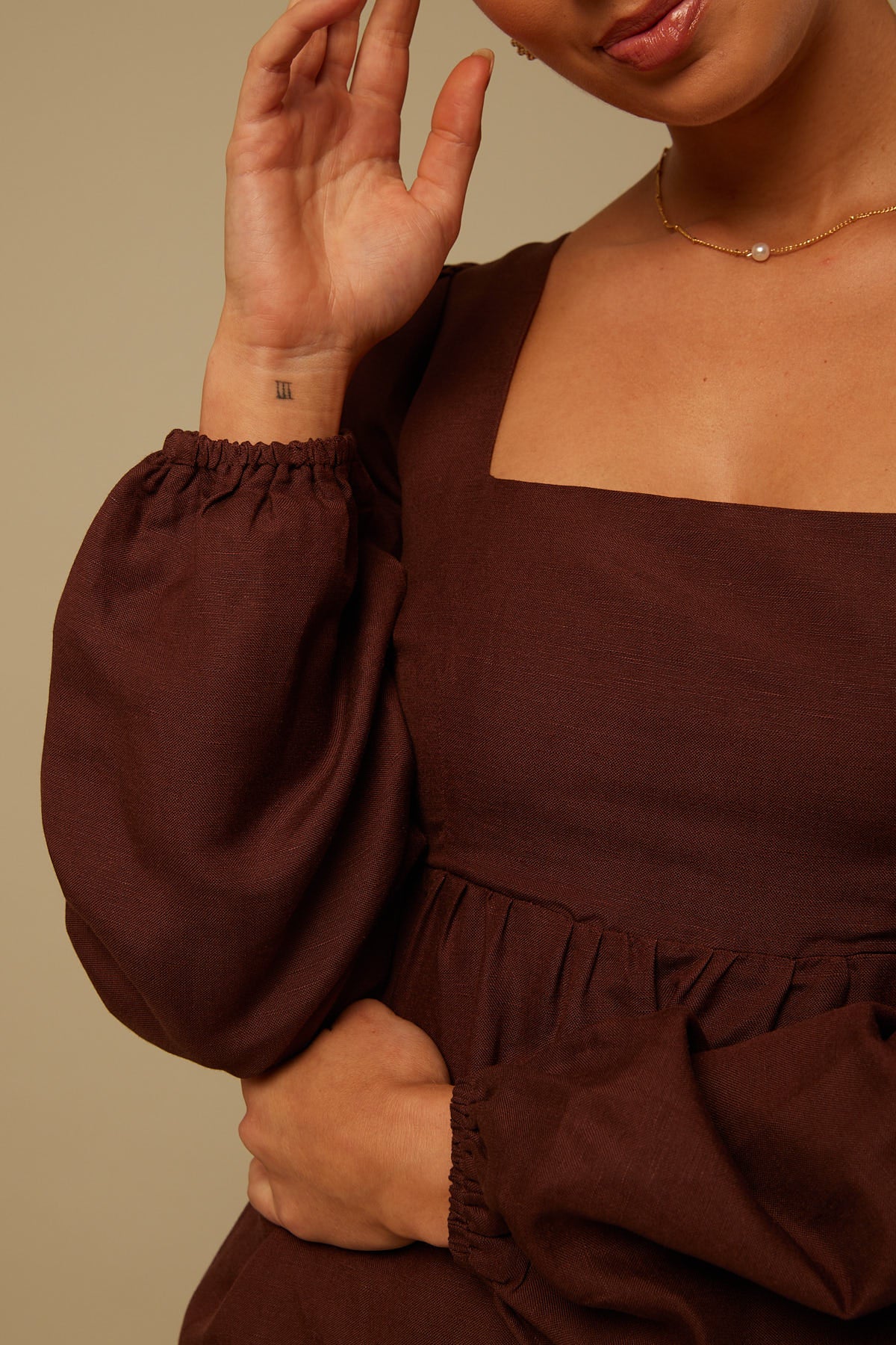 Perfect Stranger Long Sleeve Mini Dress Brown