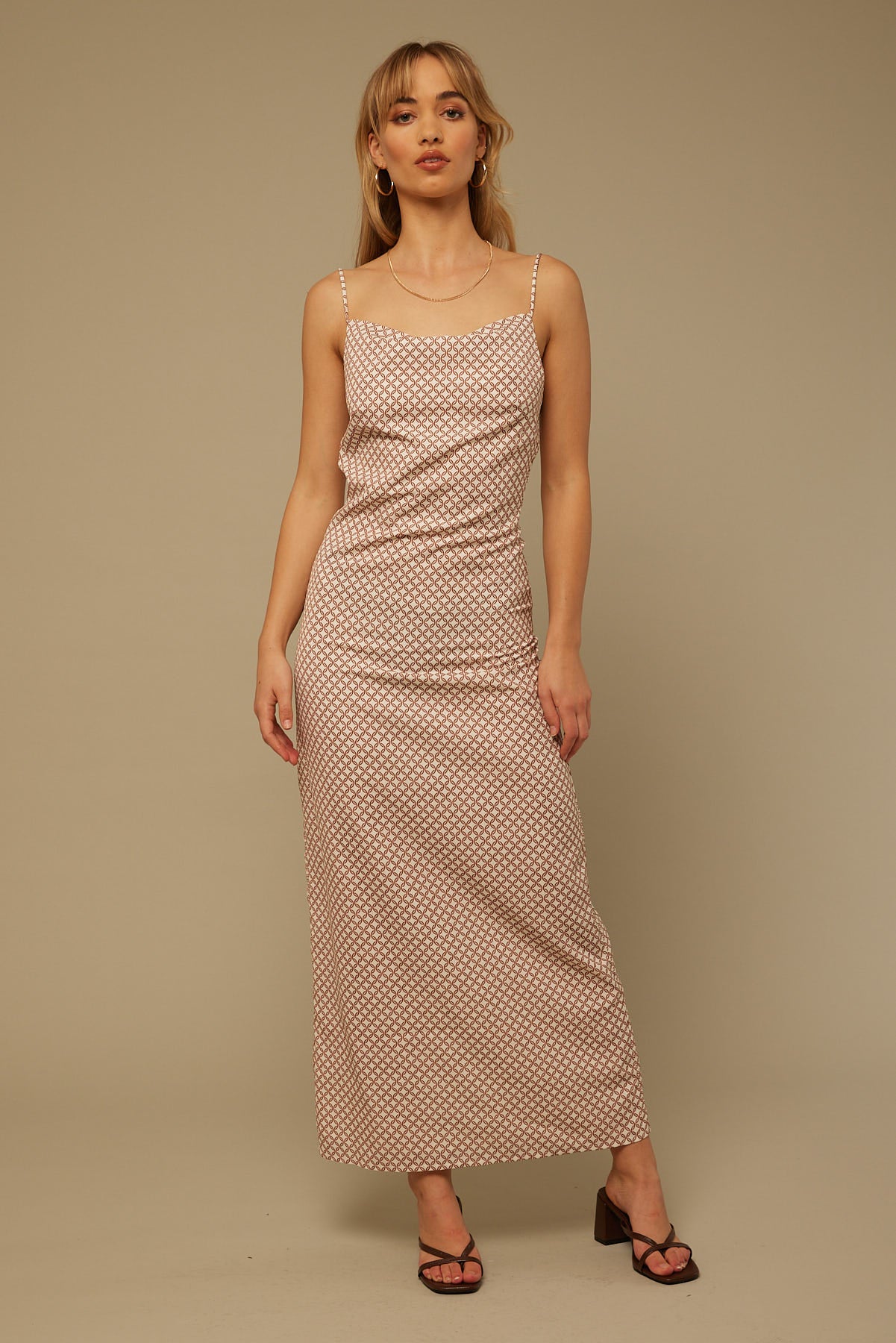 Perfect Stranger Caramel Milk Midi Dress Whiteprint