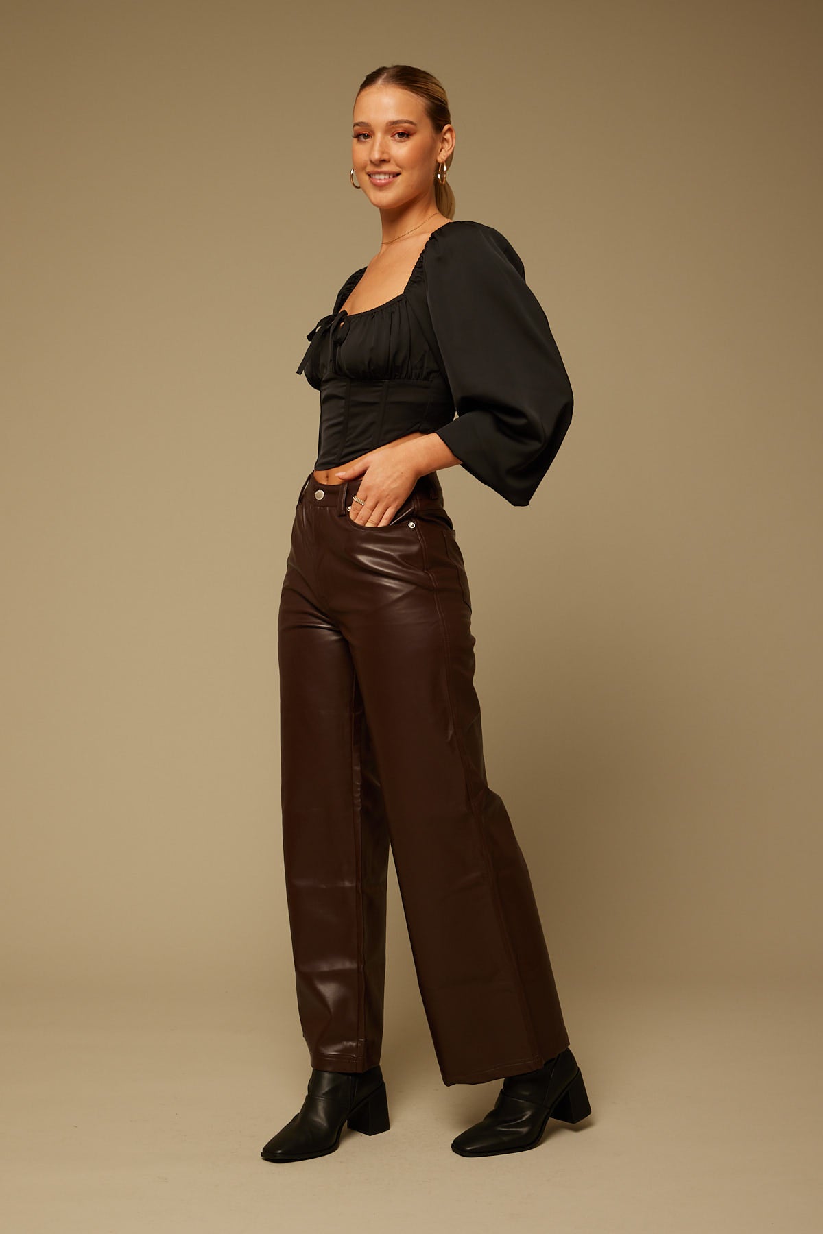 Perfect Stranger Wide Leg PU Pant Brown