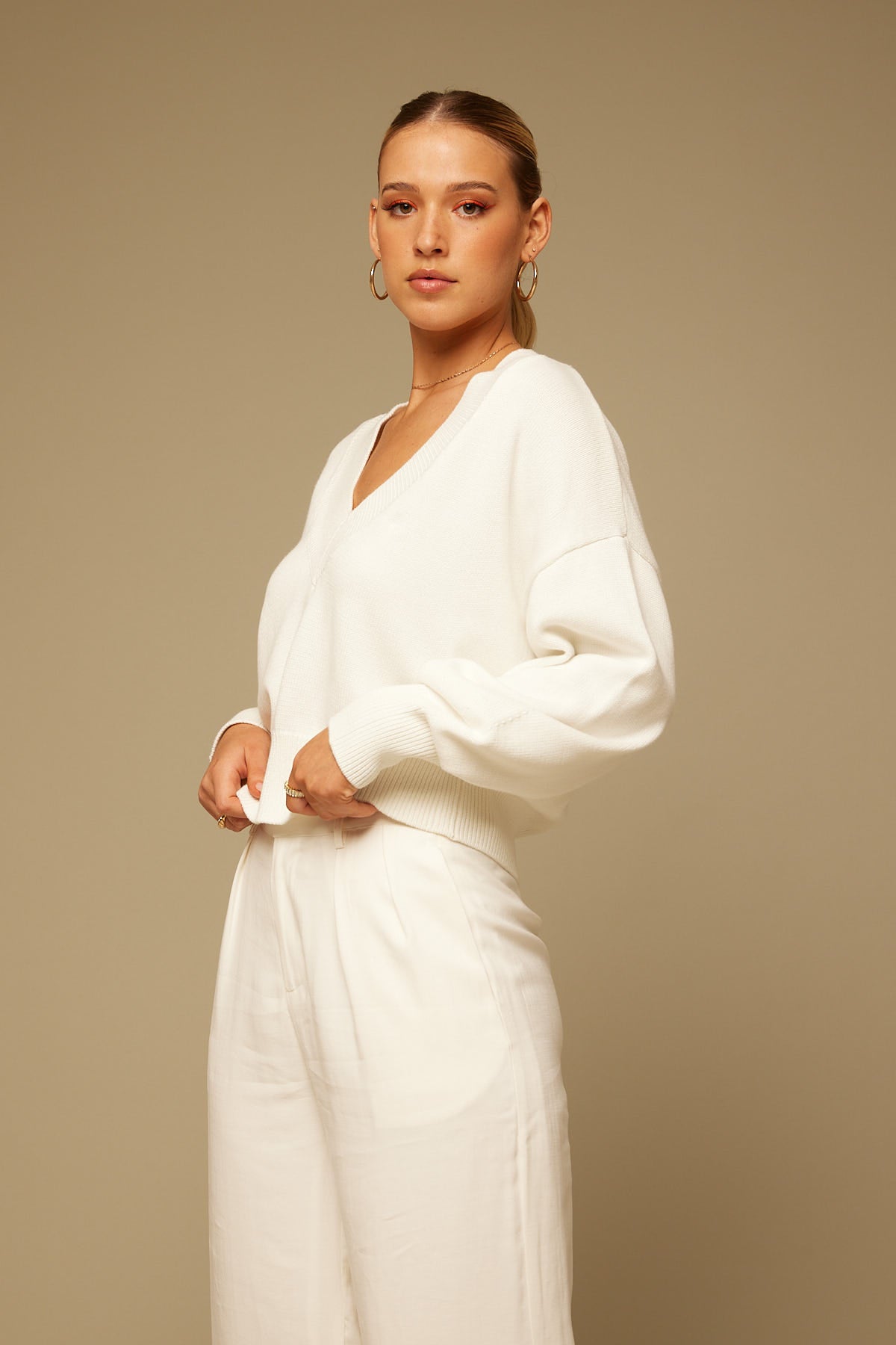 Perfect Stranger Astra V-Neck Jumper White