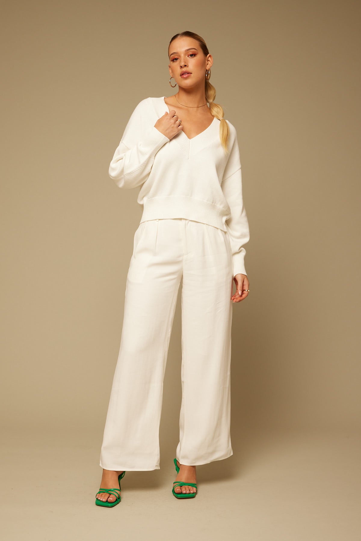 Perfect Stranger Astra V-Neck Jumper White