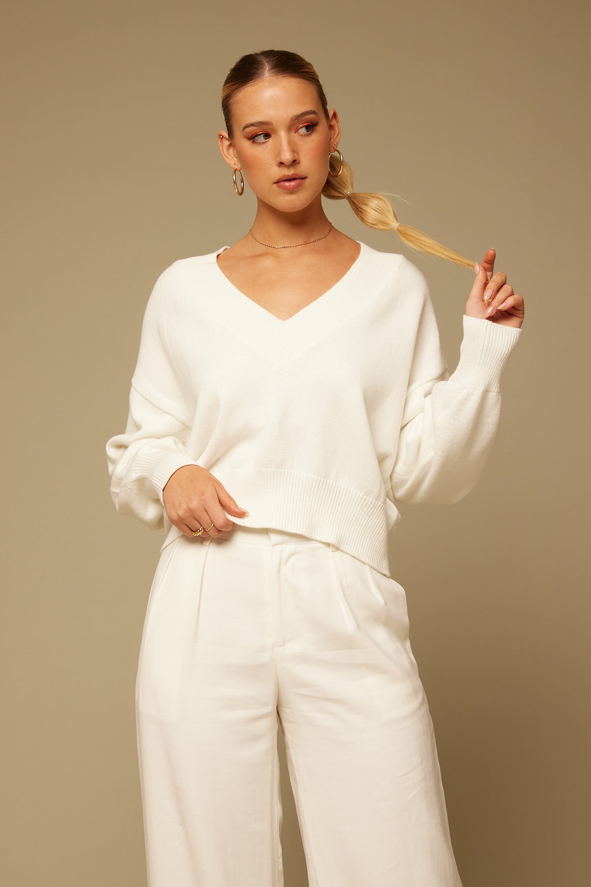 Perfect Stranger Astra V-Neck Jumper White