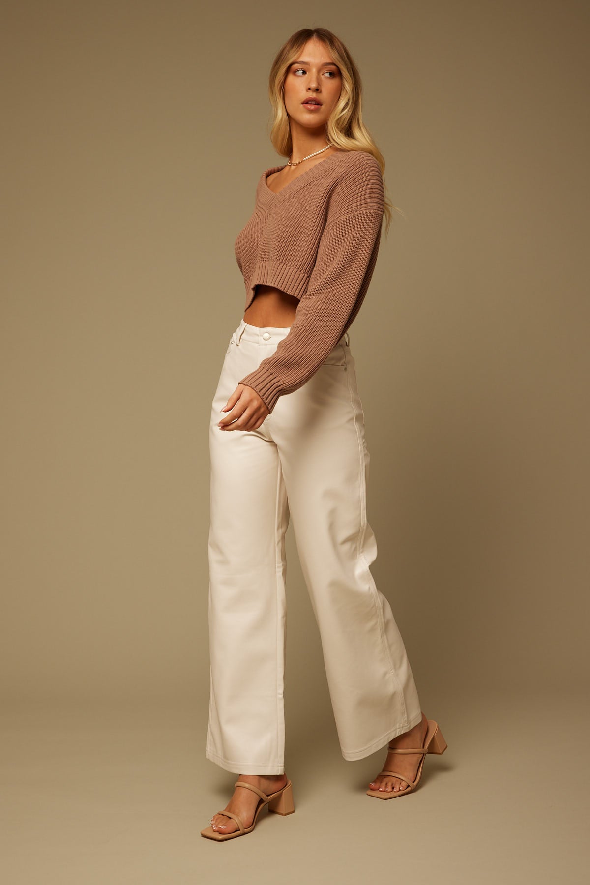 Perfect Stranger Wide Leg PU Pant Bone