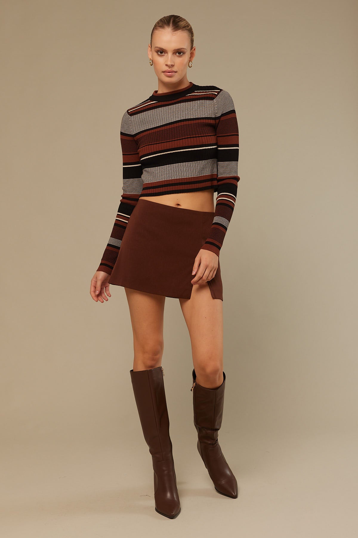 Perfect Stranger Sadie Stripe Knit Top Brown Stripe