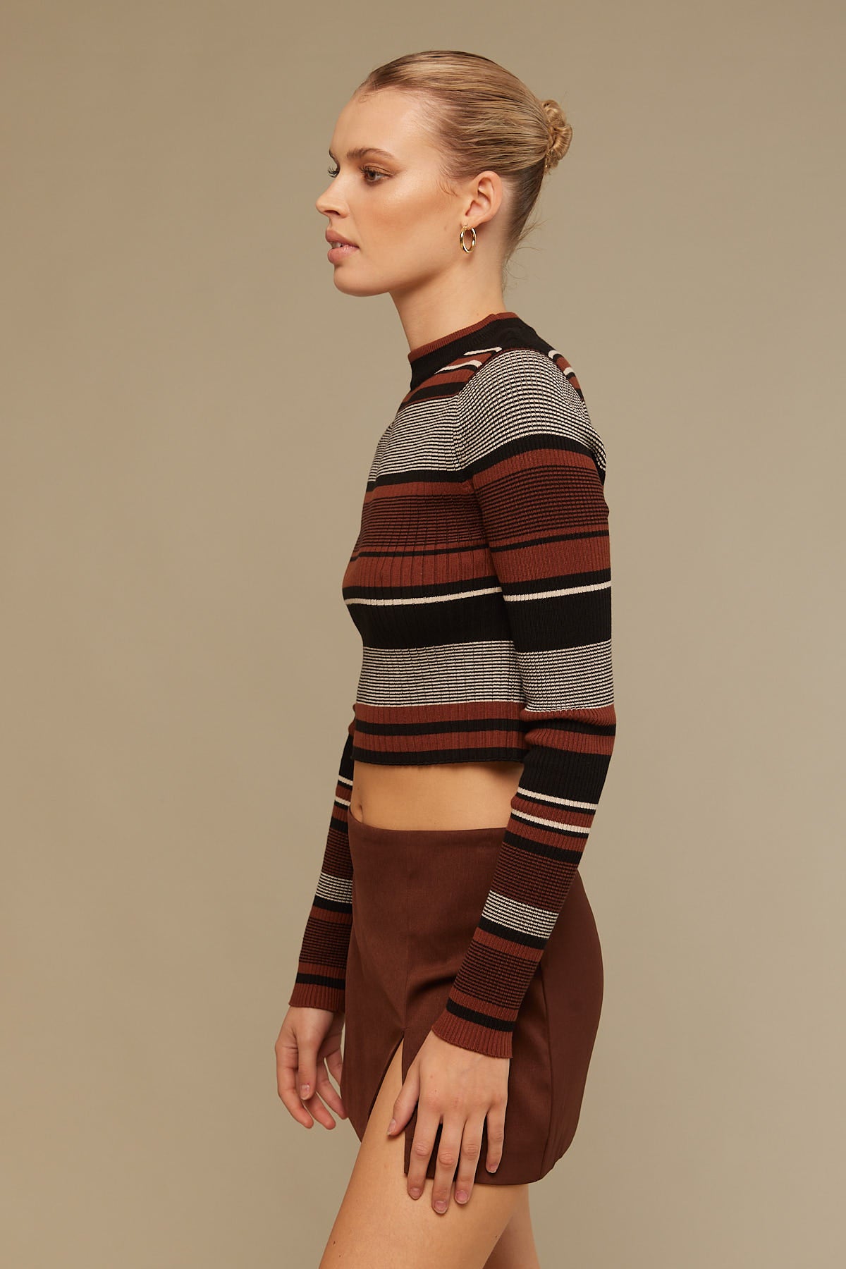 Perfect Stranger Sadie Stripe Knit Top Brown Stripe