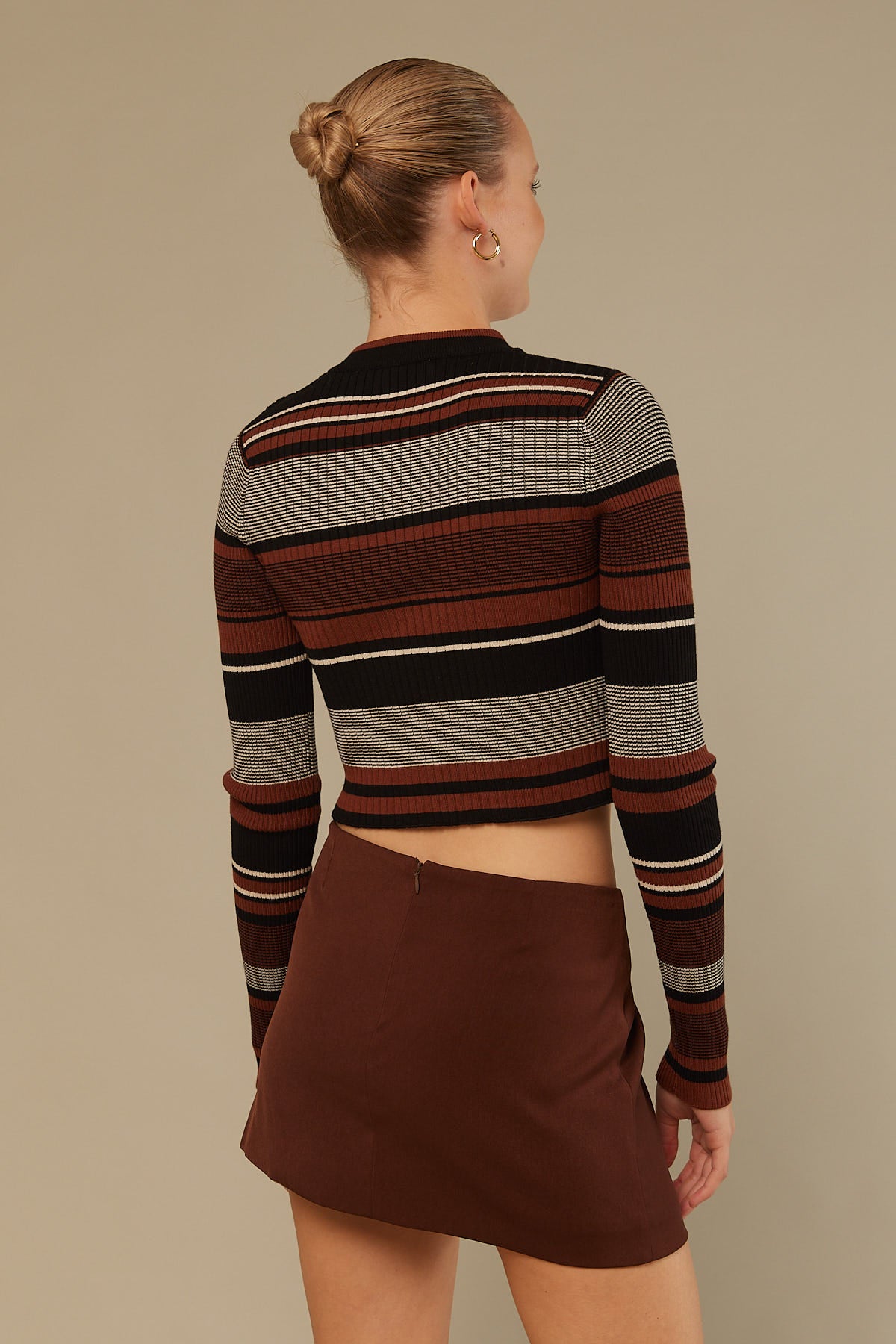 Perfect Stranger Sadie Stripe Knit Top Brown Stripe