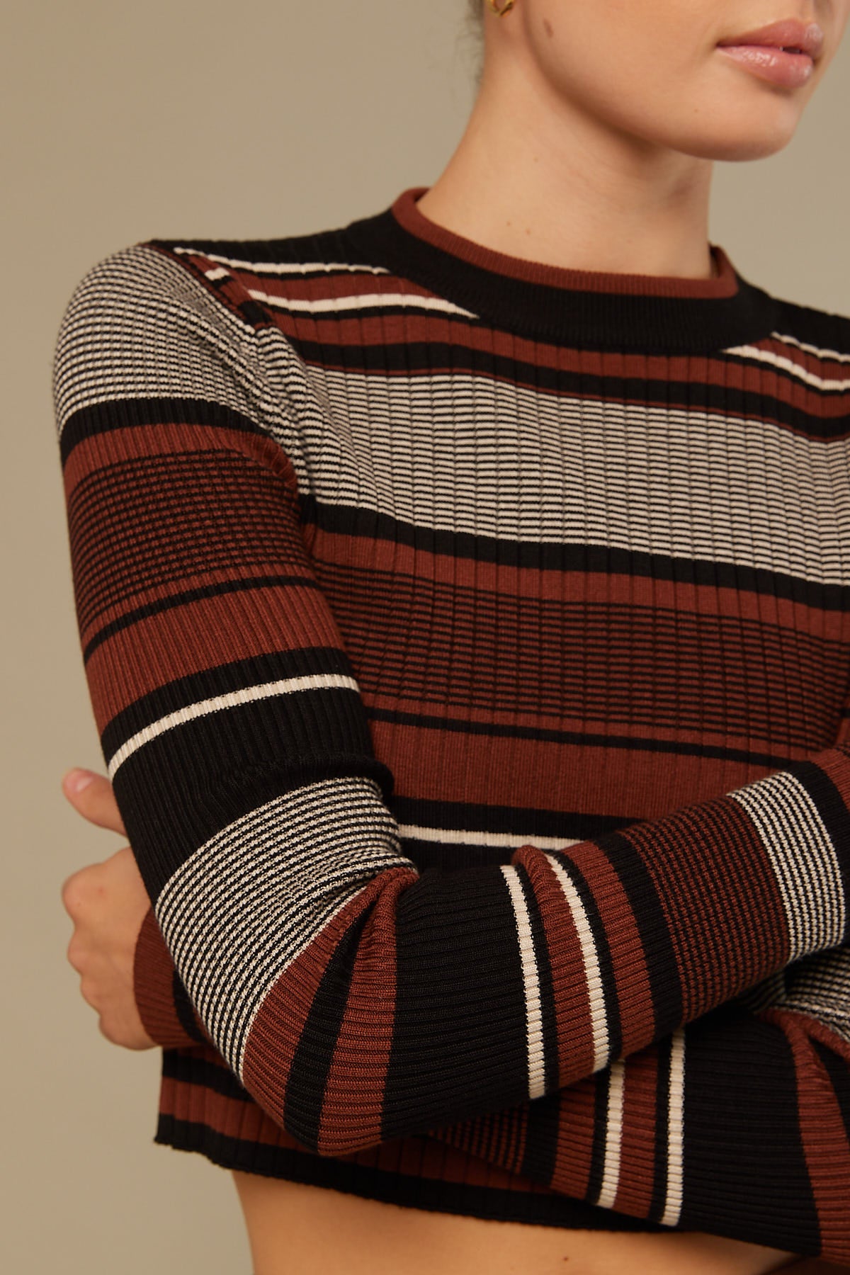Perfect Stranger Sadie Stripe Knit Top Brown Stripe