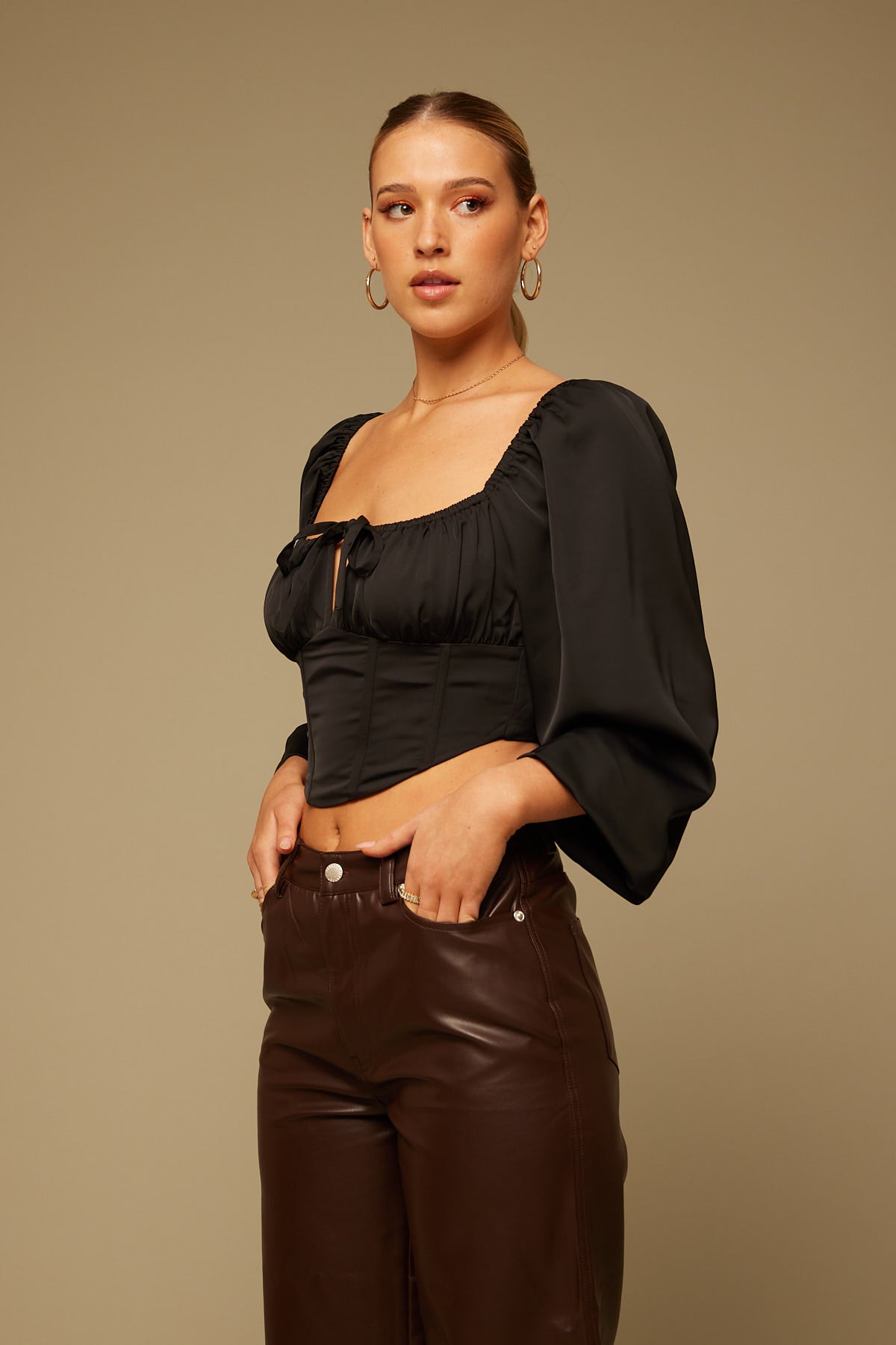Perfect Stranger Sonnie Corset Long Sleeve Top Black