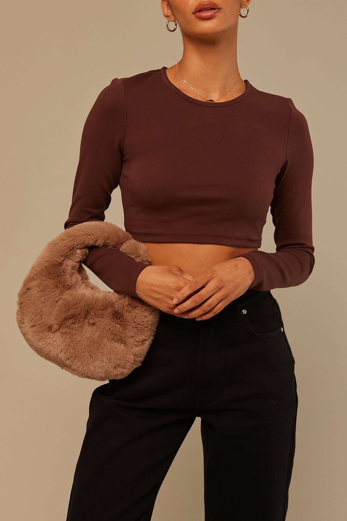 Token Moon Fluffy Handbag Brown