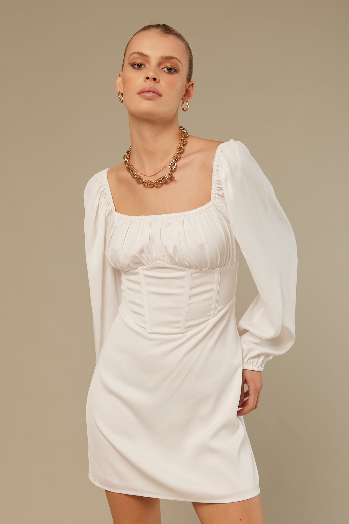 Perfect Stranger Sonnie Corset Longsleeve Mini Dress White