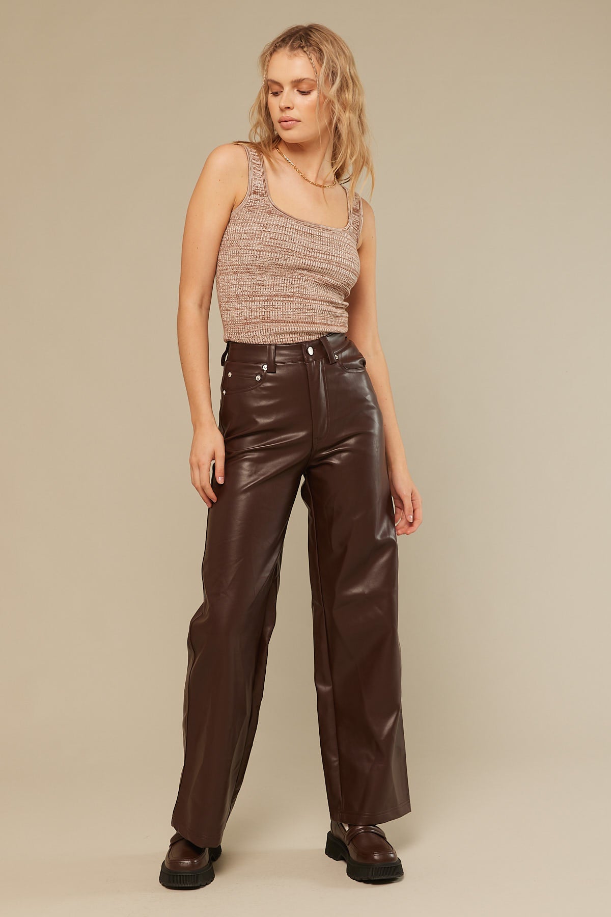 Perfect Stranger Clementine Two Tone Knit Top Brown