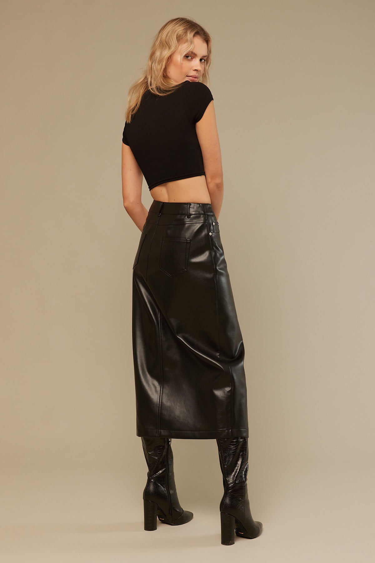 Perfect Stranger PU Midi Skirt Black