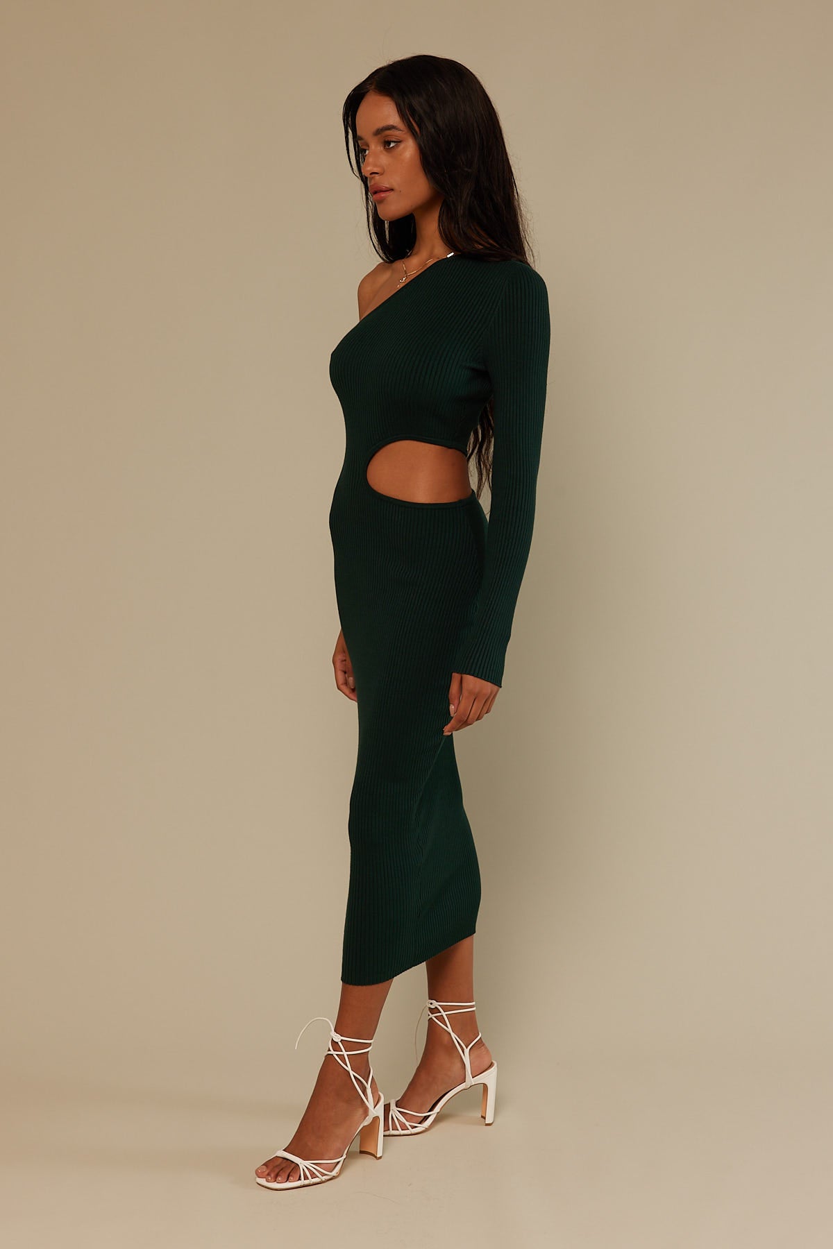 Perfect Stranger Neo One Shoulder Knit Dress Green