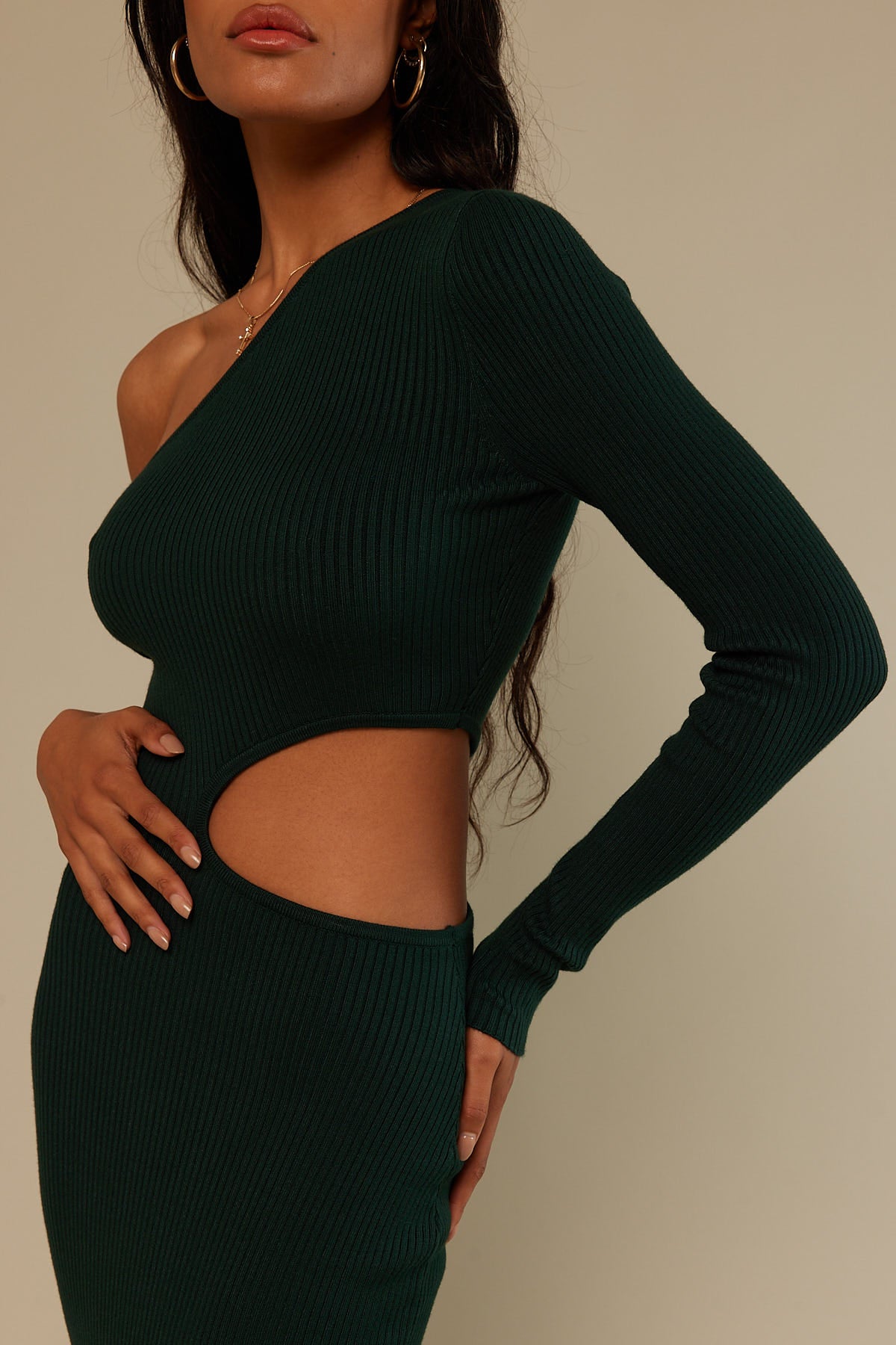 Perfect Stranger Neo One Shoulder Knit Dress Green