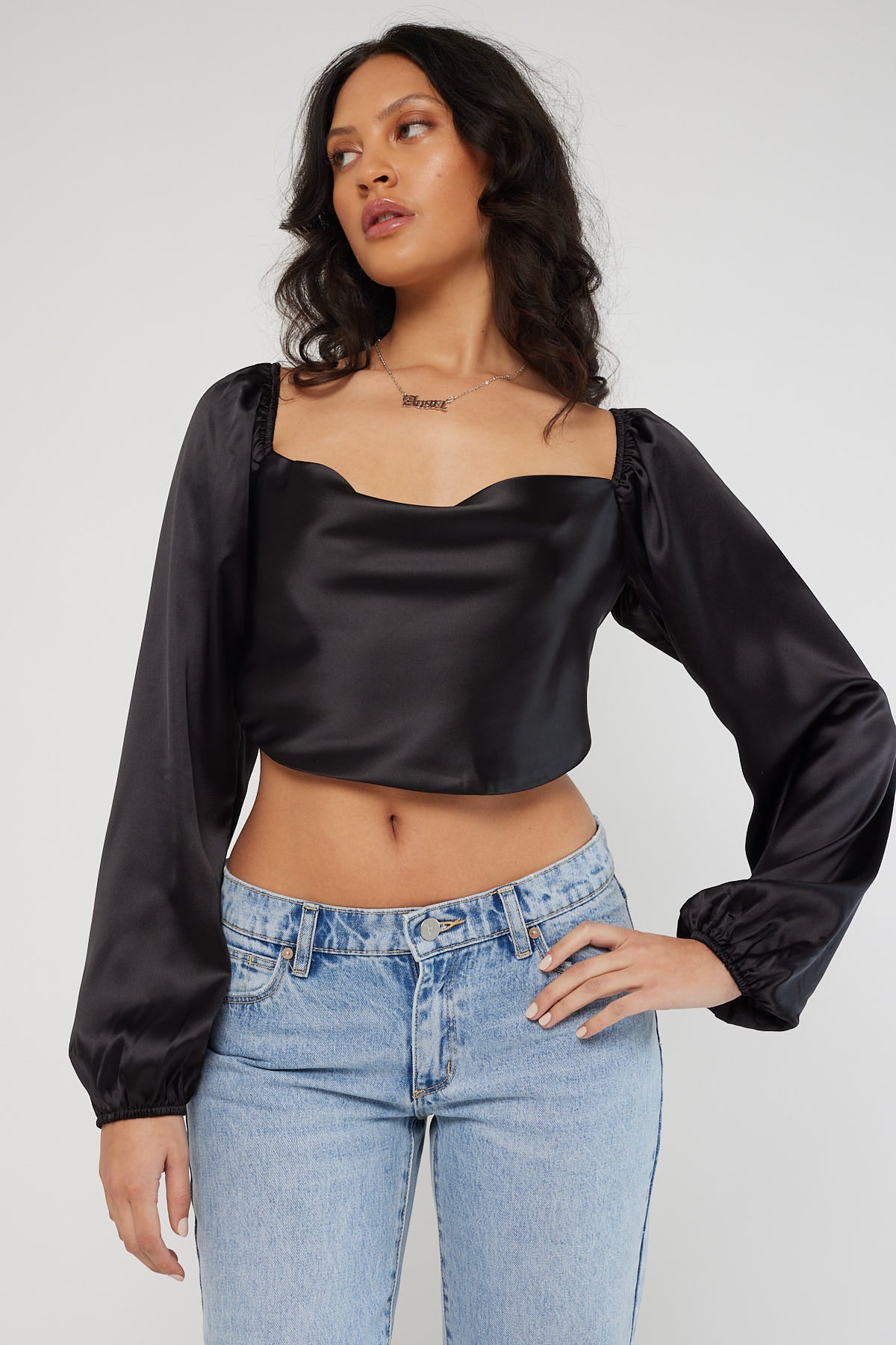 Perfect Stranger Stari Tie Back Cowl Top Black