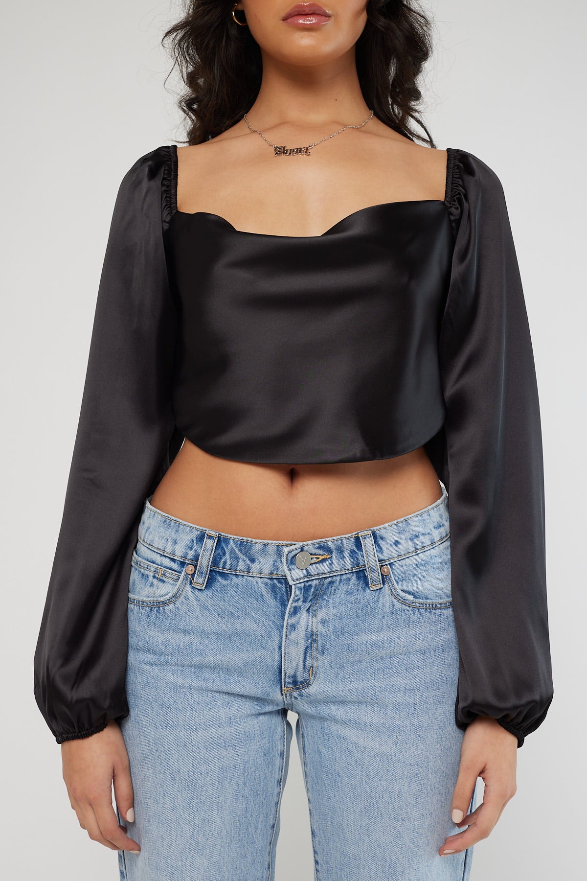 Perfect Stranger Stari Tie Back Cowl Top Black