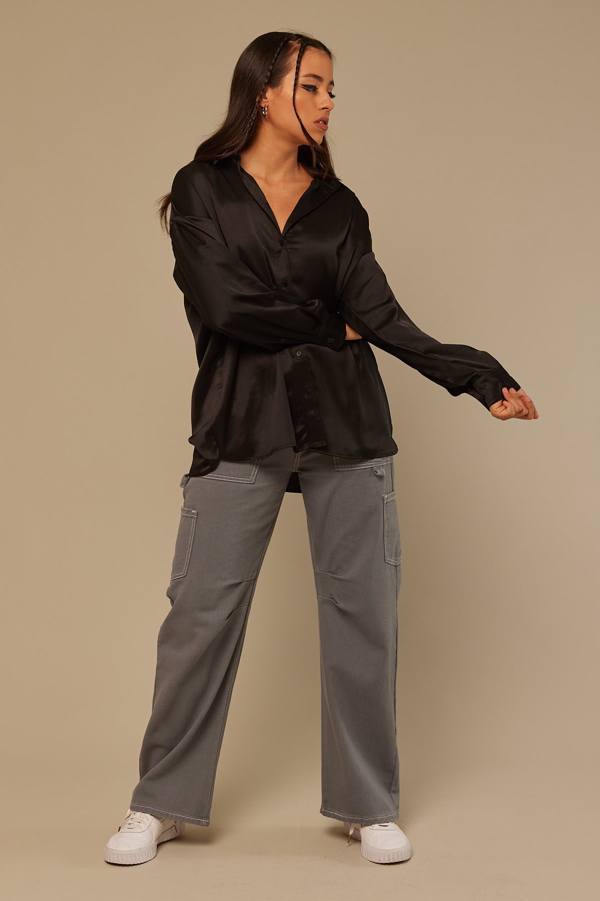 Perfect Stranger Satin Oversized shirt Black