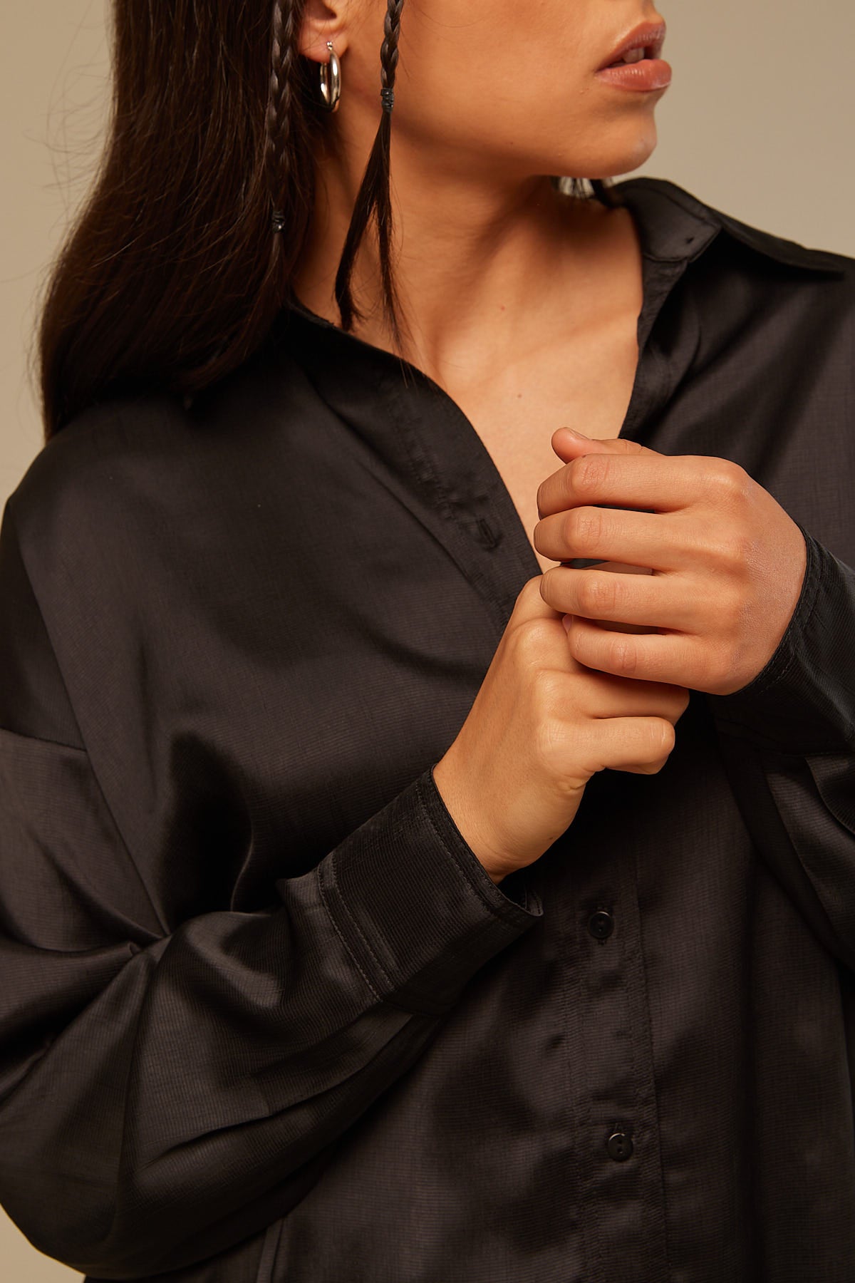 Perfect Stranger Satin Oversized shirt Black