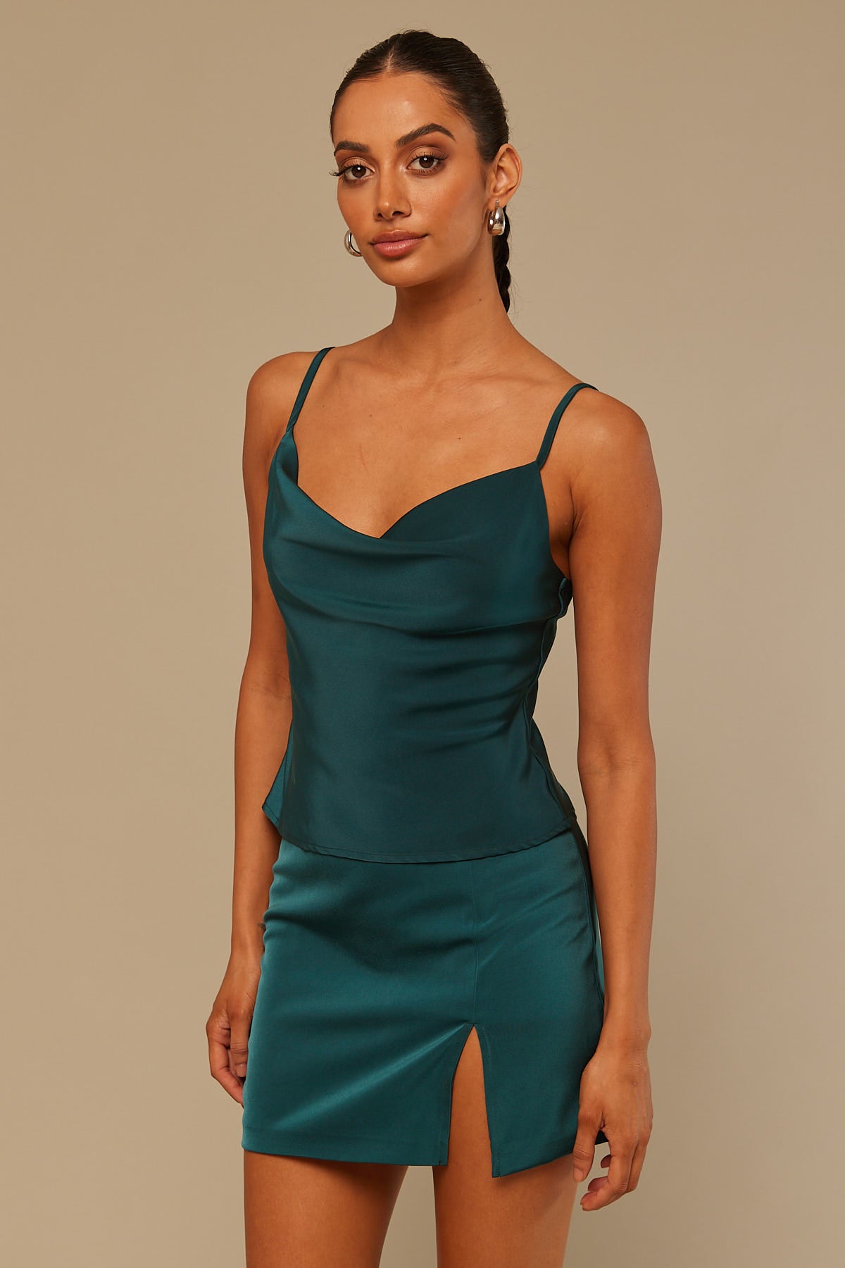 Perfect Stranger Cowl Neck Cami Top Green