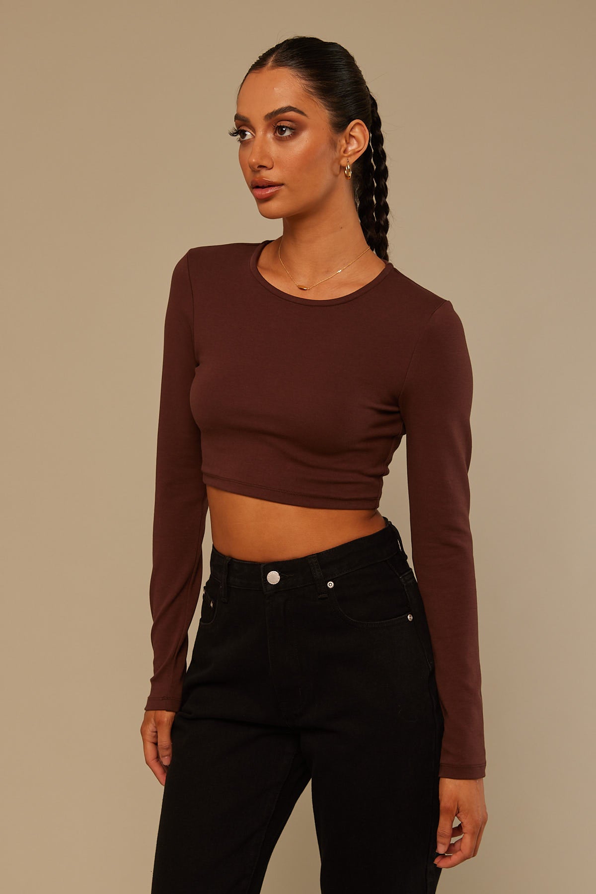Perfect Stranger Long Sleeve Baby Tee Brown