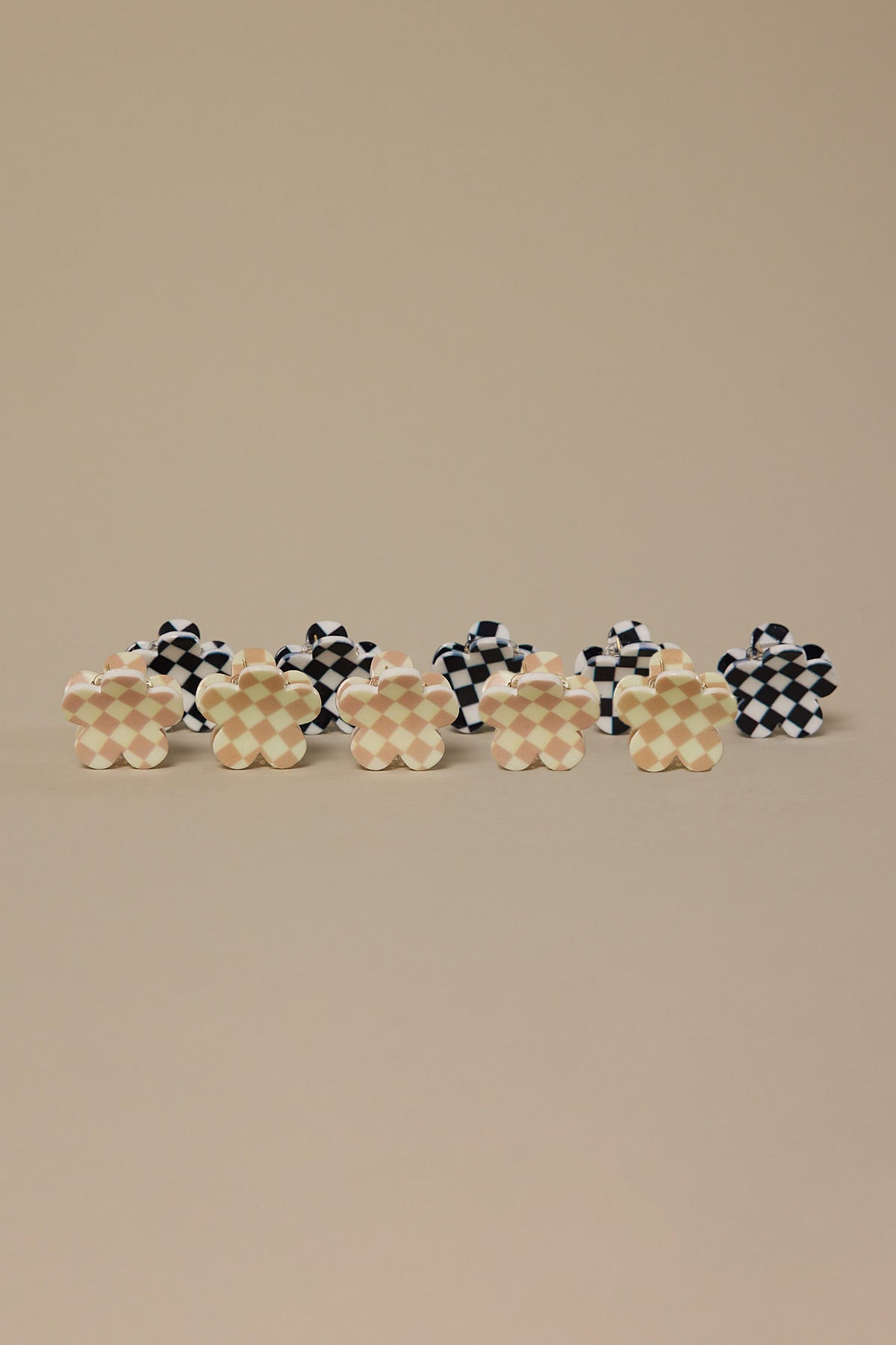 Token Checkerboard Floral Hair Clip Pack Brown/Black/White