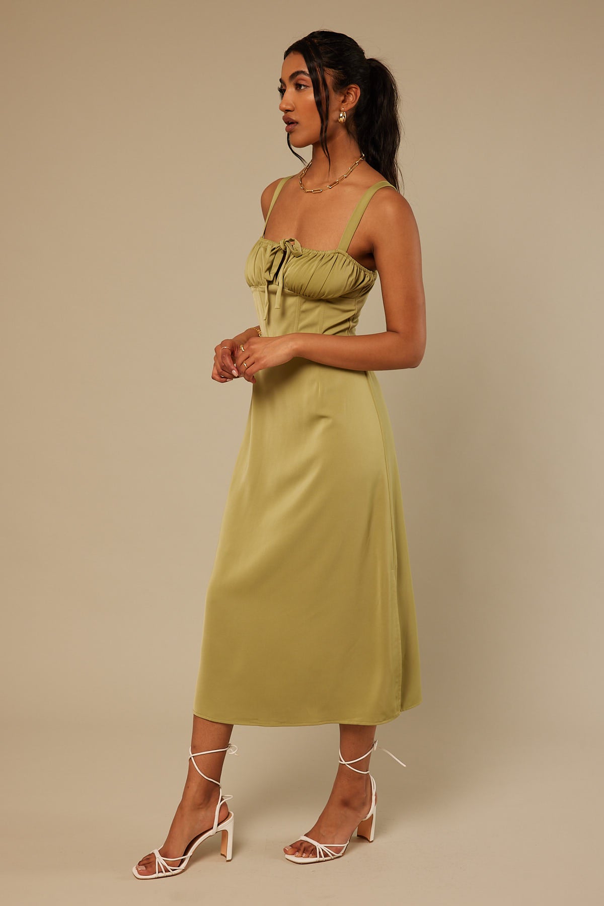 Perfect Stranger Summer Evening Midi Dress Green