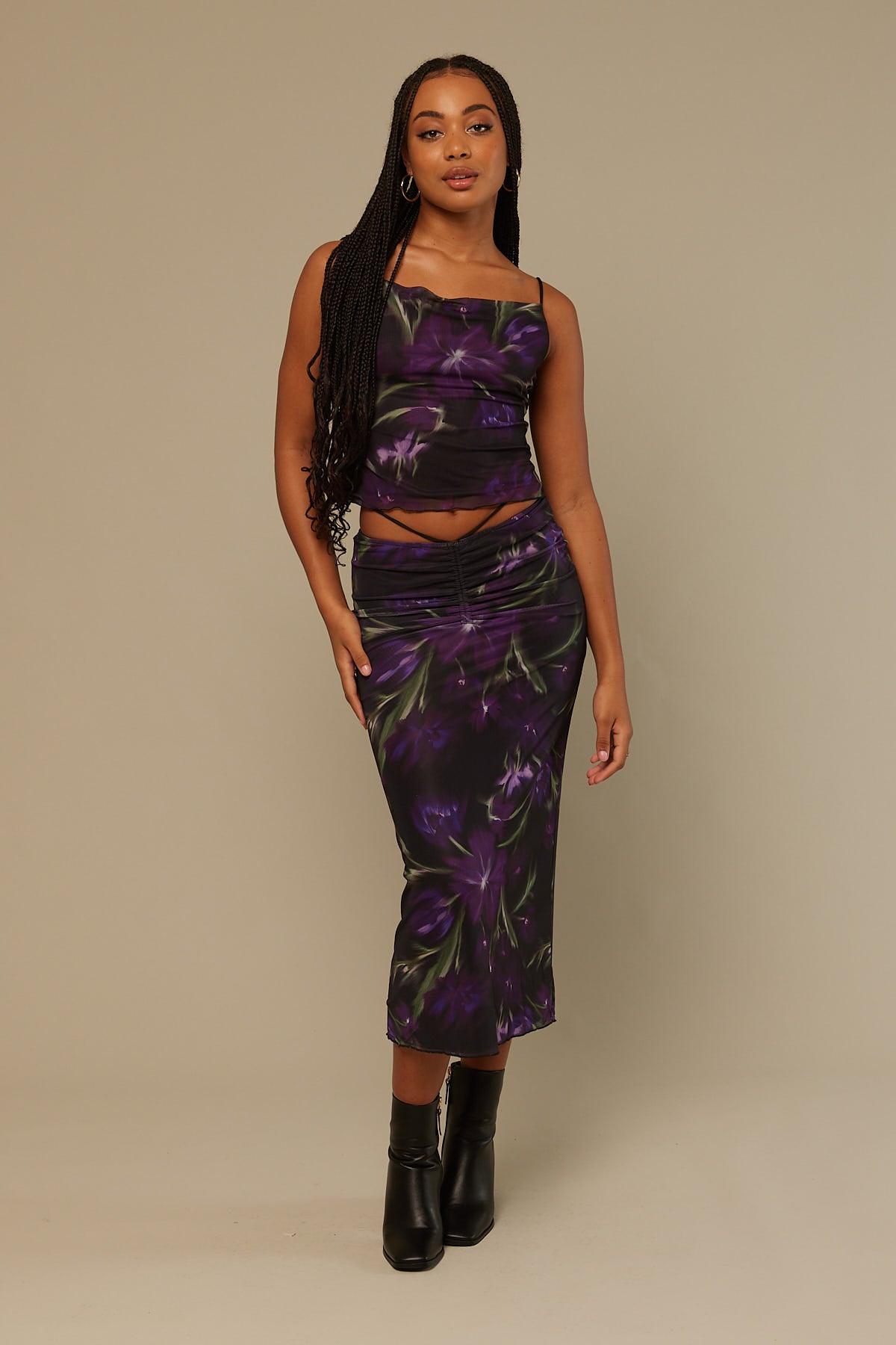 Perfect Stranger Soiree Florals Mesh Cami Black Print