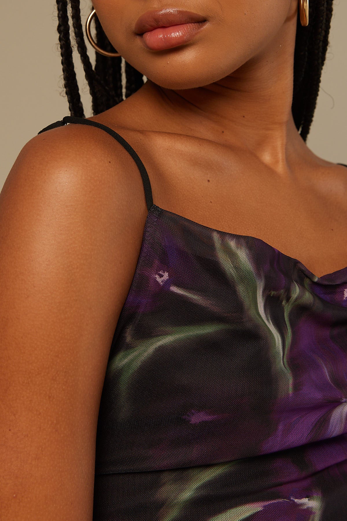 Perfect Stranger Soiree Florals Mesh Cami Black Print
