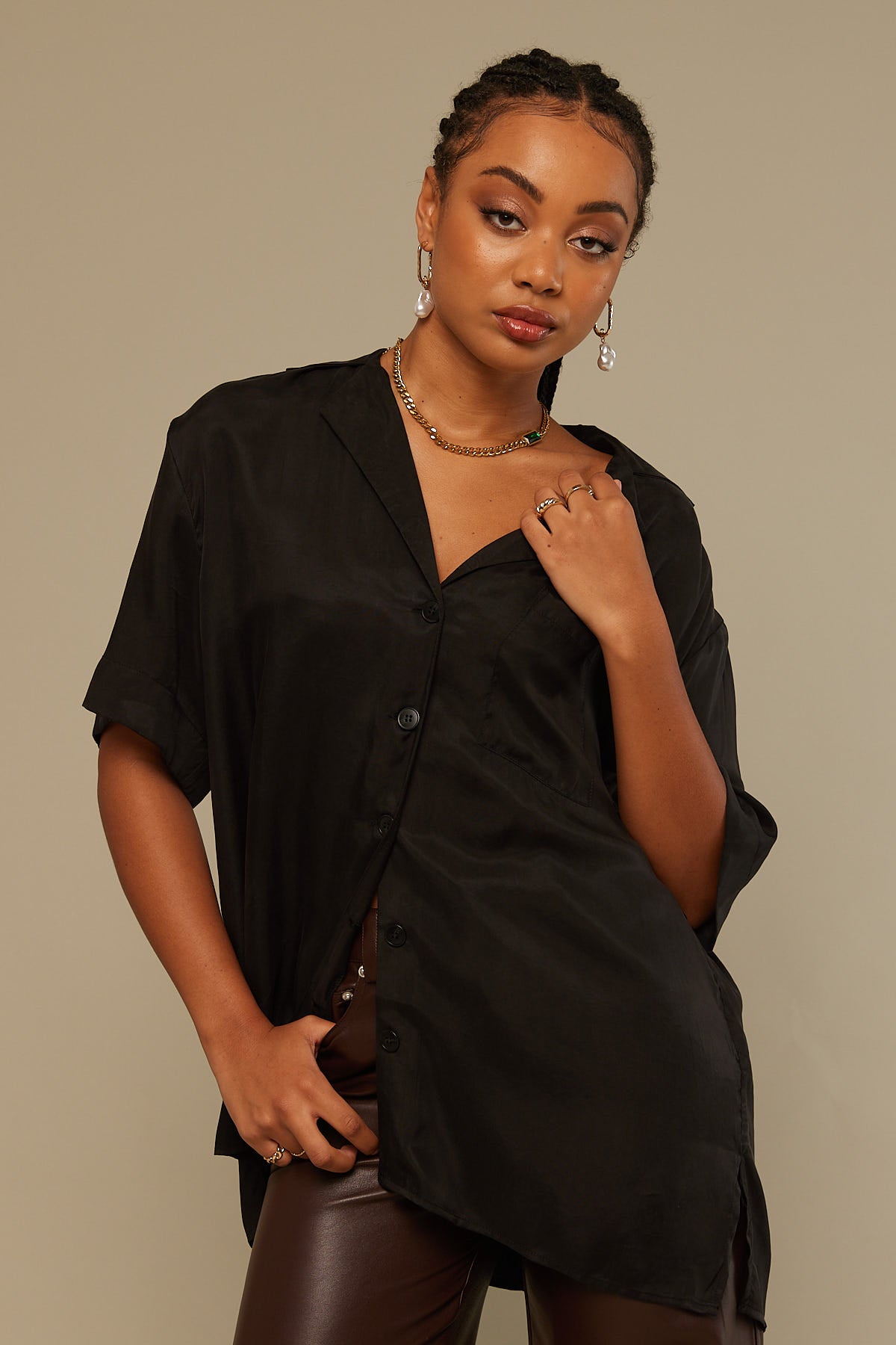 Perfect Stranger Ace Button Up Shirt Black