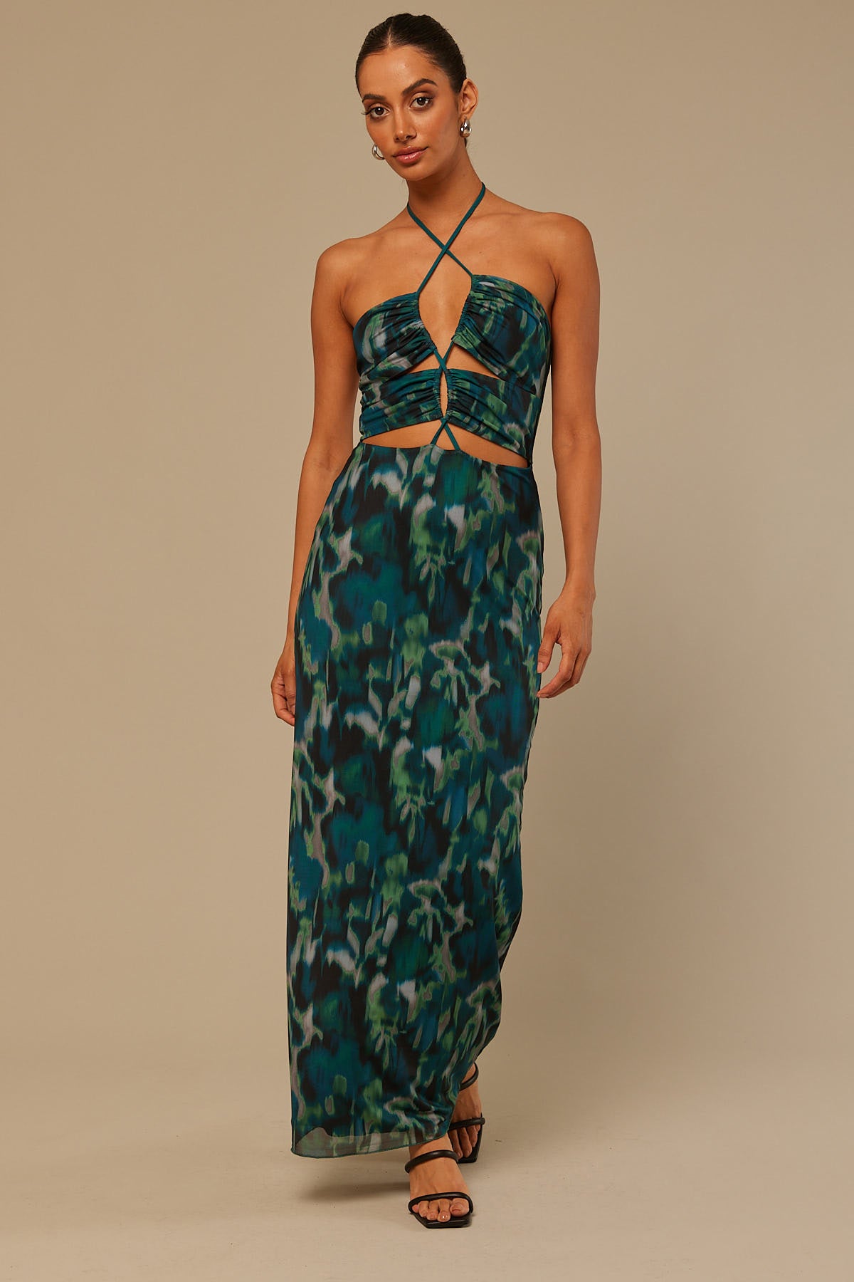 Perfect Stranger Emerald Blur Mesh Maxi Dress Green Floral