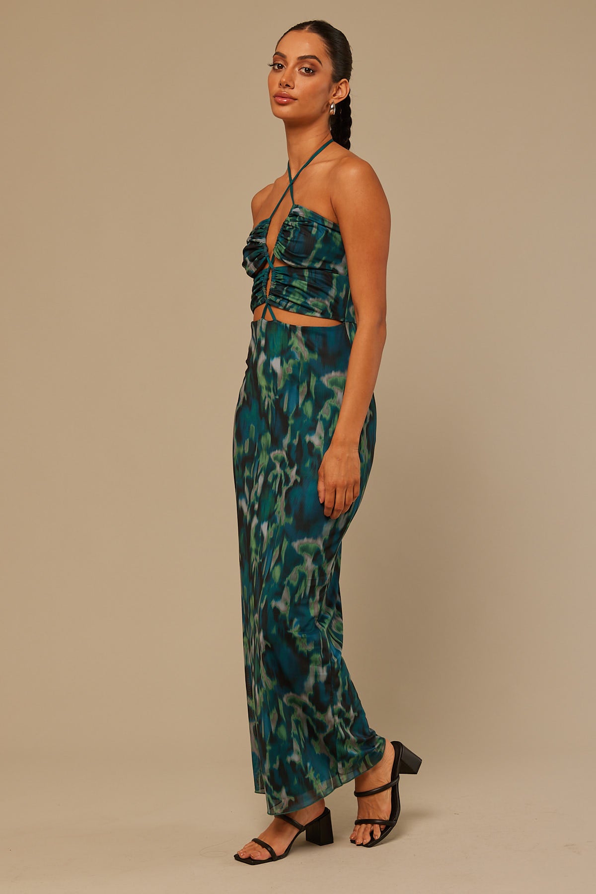 Perfect Stranger Emerald Blur Mesh Maxi Dress Green Floral