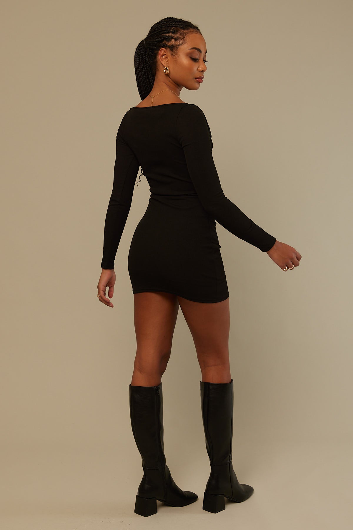 Perfect Stranger Statement Ribbed Mini Dress Black