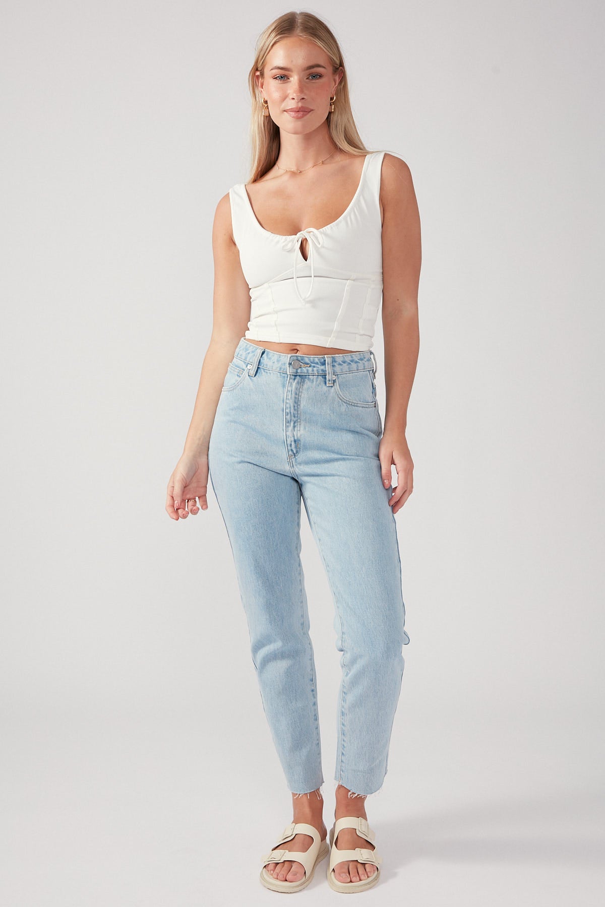 Perfect Stranger Statement Ribbed Top White