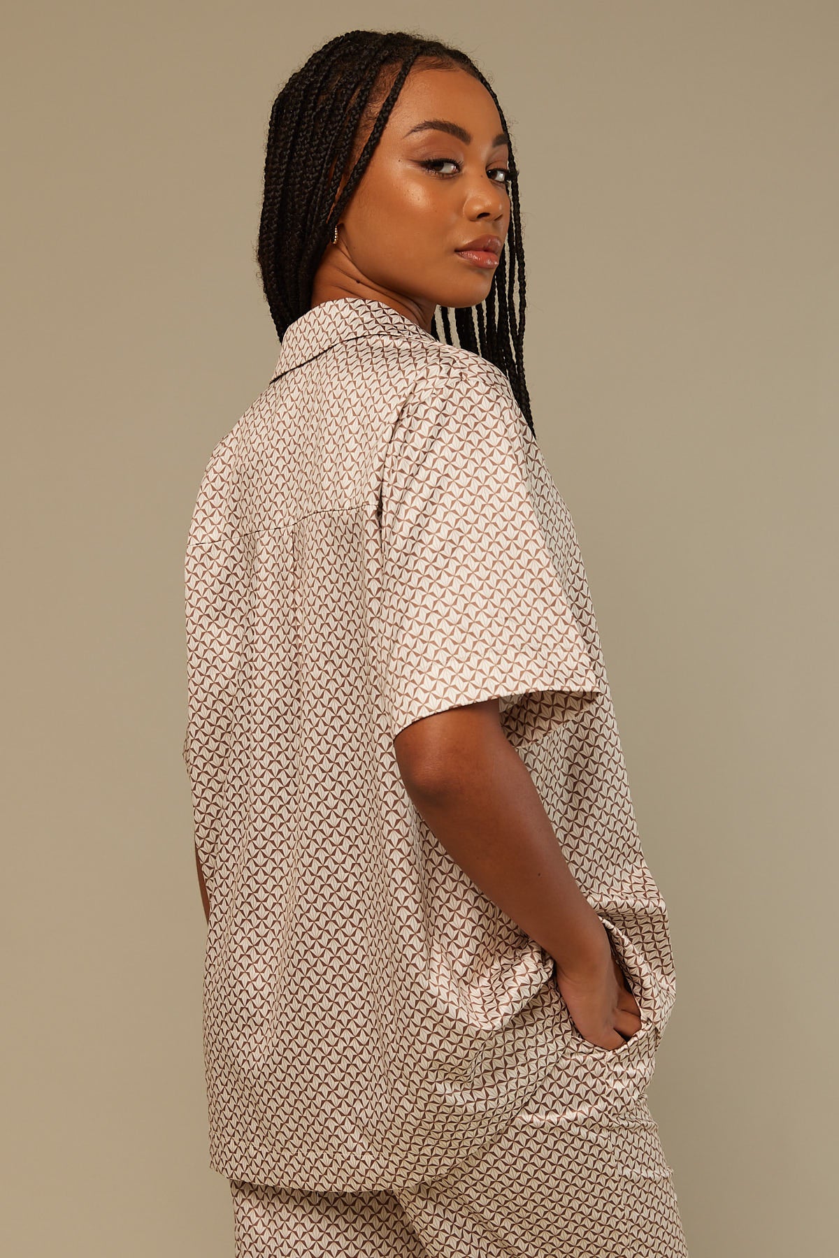 Perfect Stranger Vienna Satin Printed Shirt Brown Print