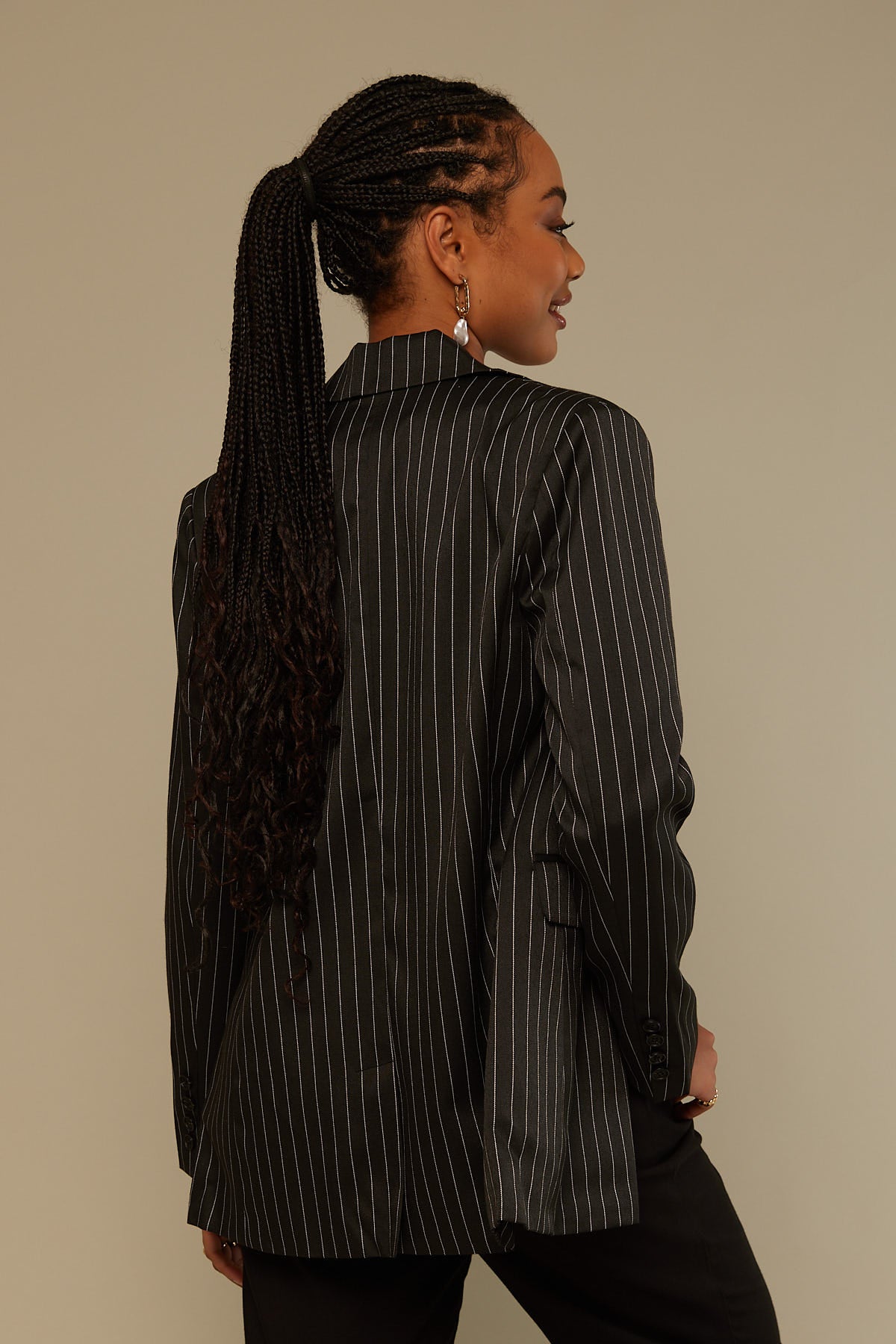 Perfect Stranger Double Breasted Pinstripe Blazer Black Stripe