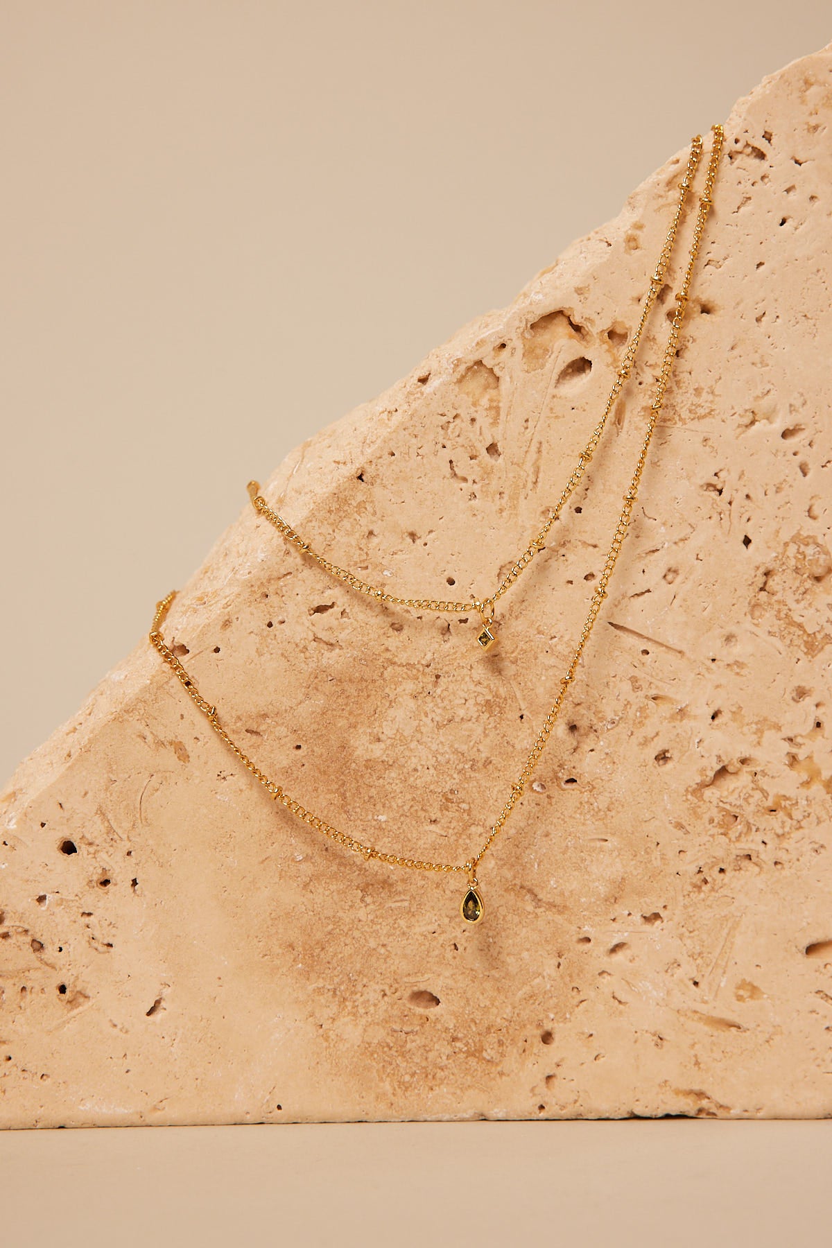 Perfect Stranger Double Gem Plated Necklace 18K Gold Plated