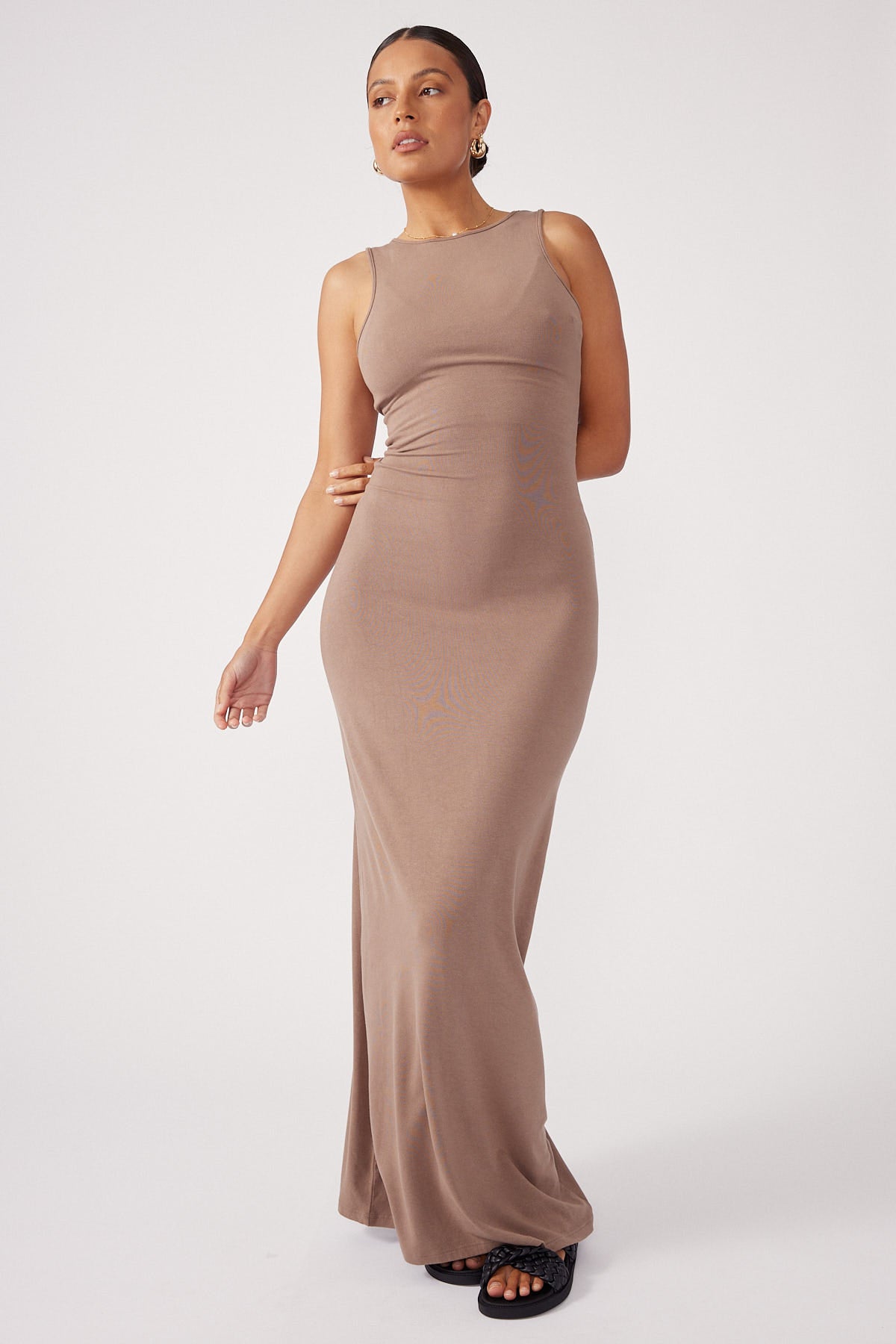 Perfect Stranger High Neck Maxi Dress Brown