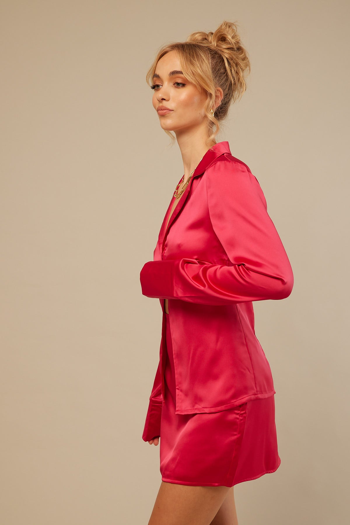 Perfect Stranger Stella Long Sleeve Satin Top Red