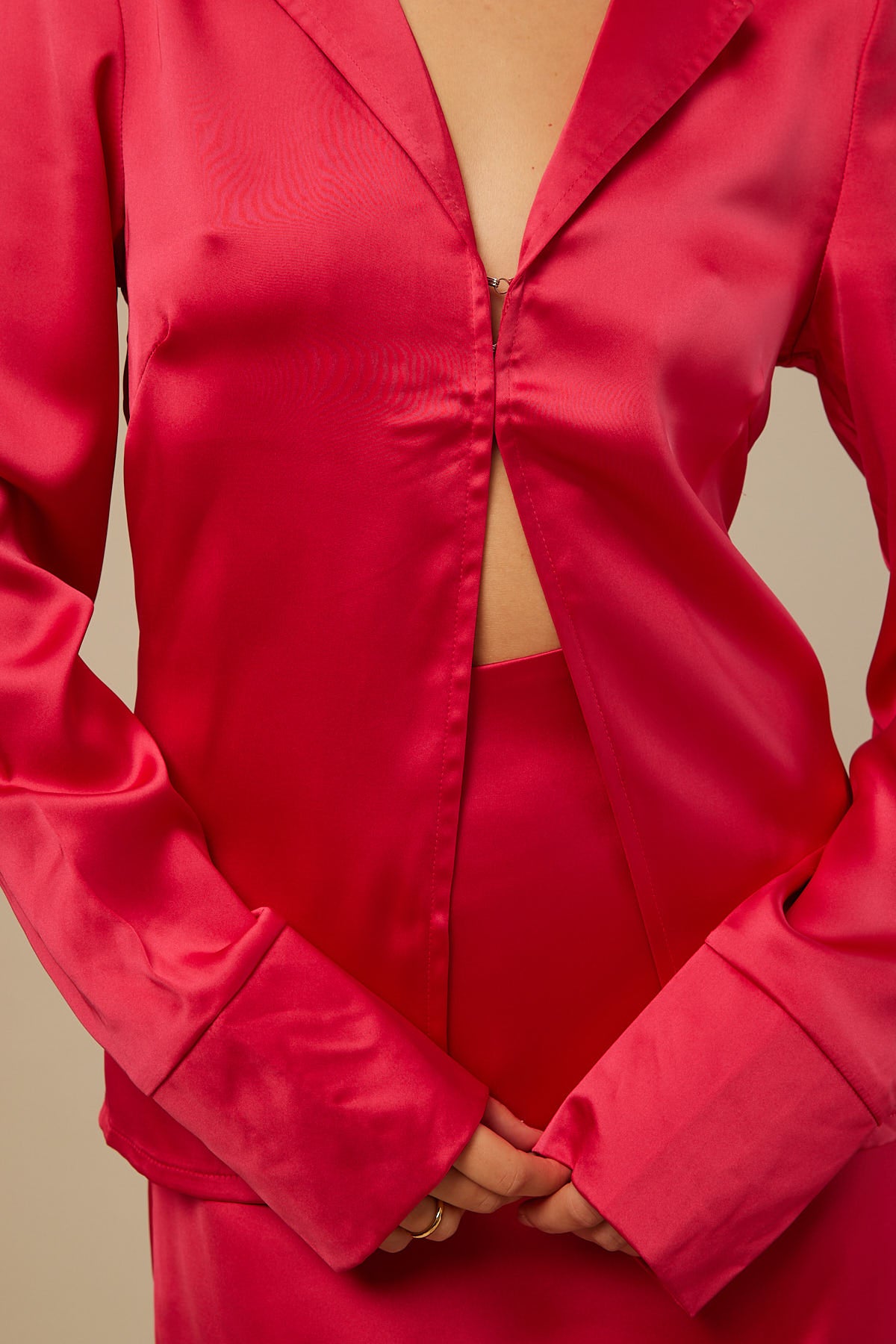 Perfect Stranger Stella Long Sleeve Satin Top Red