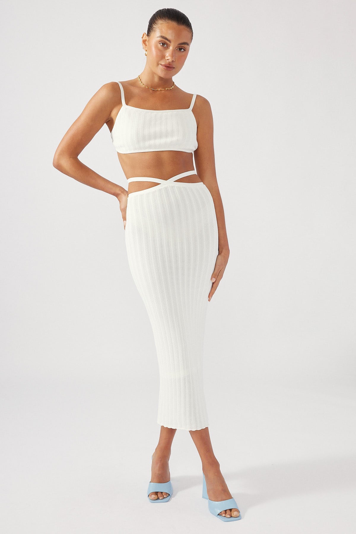 Perfect Stranger Over Time Crochet Knit midi Skirt Cream