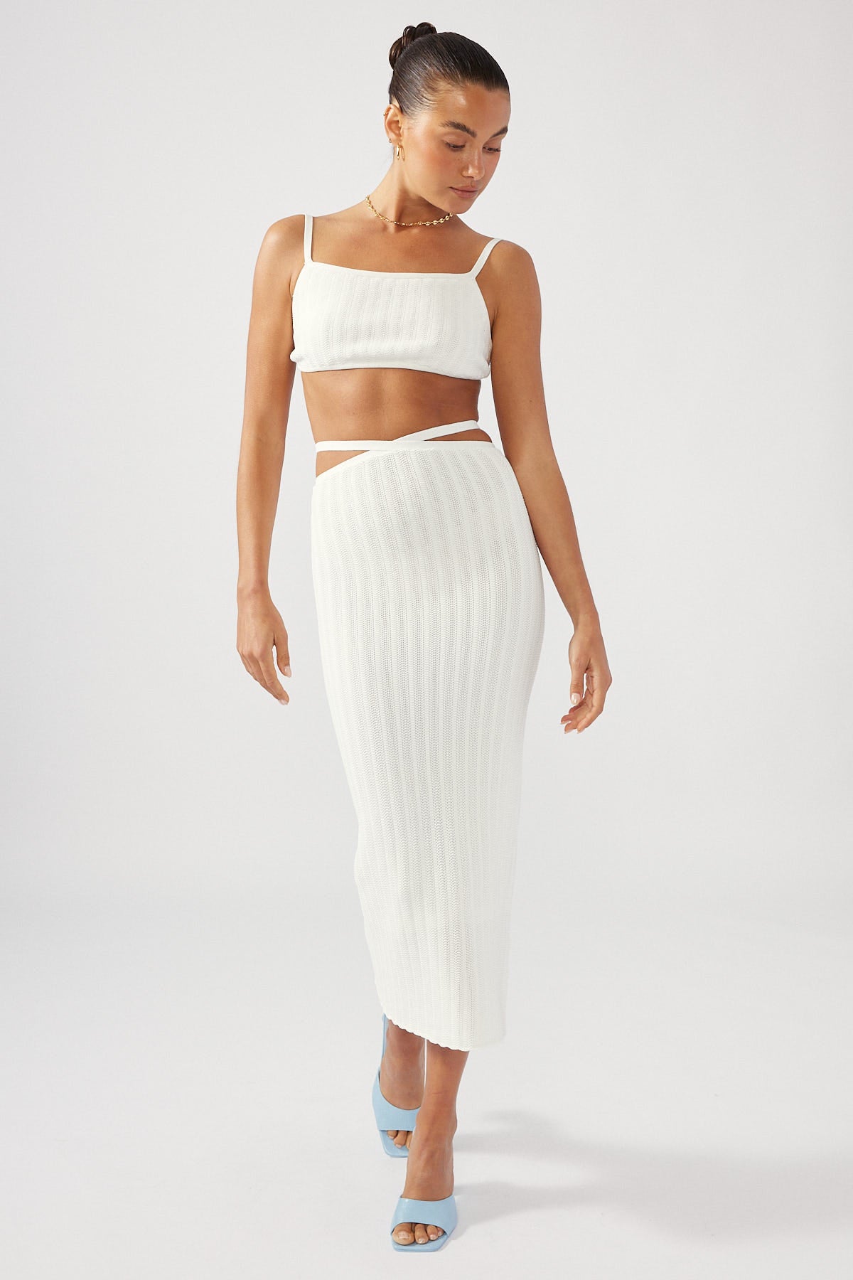 Perfect Stranger Over Time Crochet Knit midi Skirt Cream