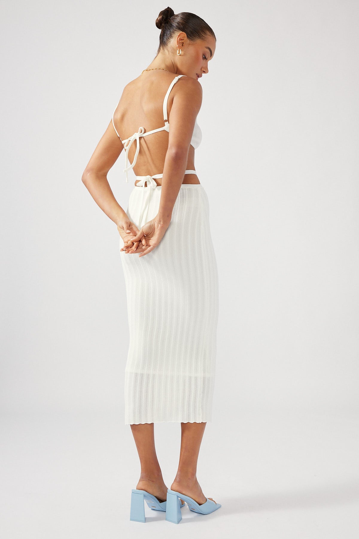 Perfect Stranger Over Time Crochet Knit midi Skirt Cream