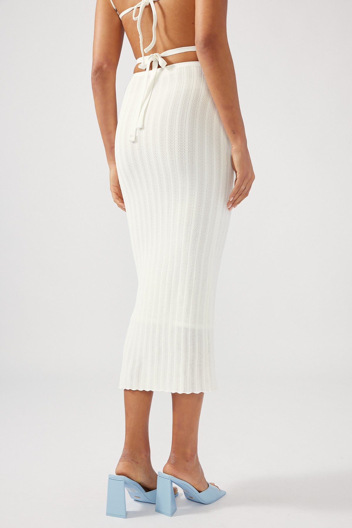 Perfect Stranger Over Time Crochet Knit midi Skirt Cream