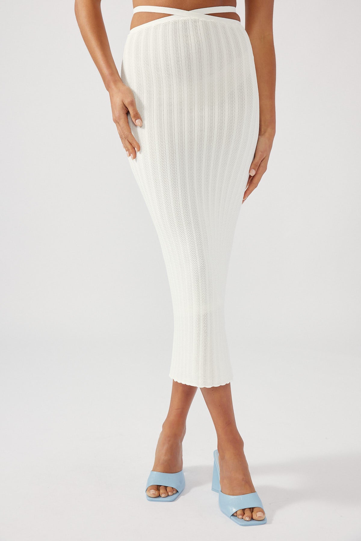 Perfect Stranger Over Time Crochet Knit midi Skirt Cream