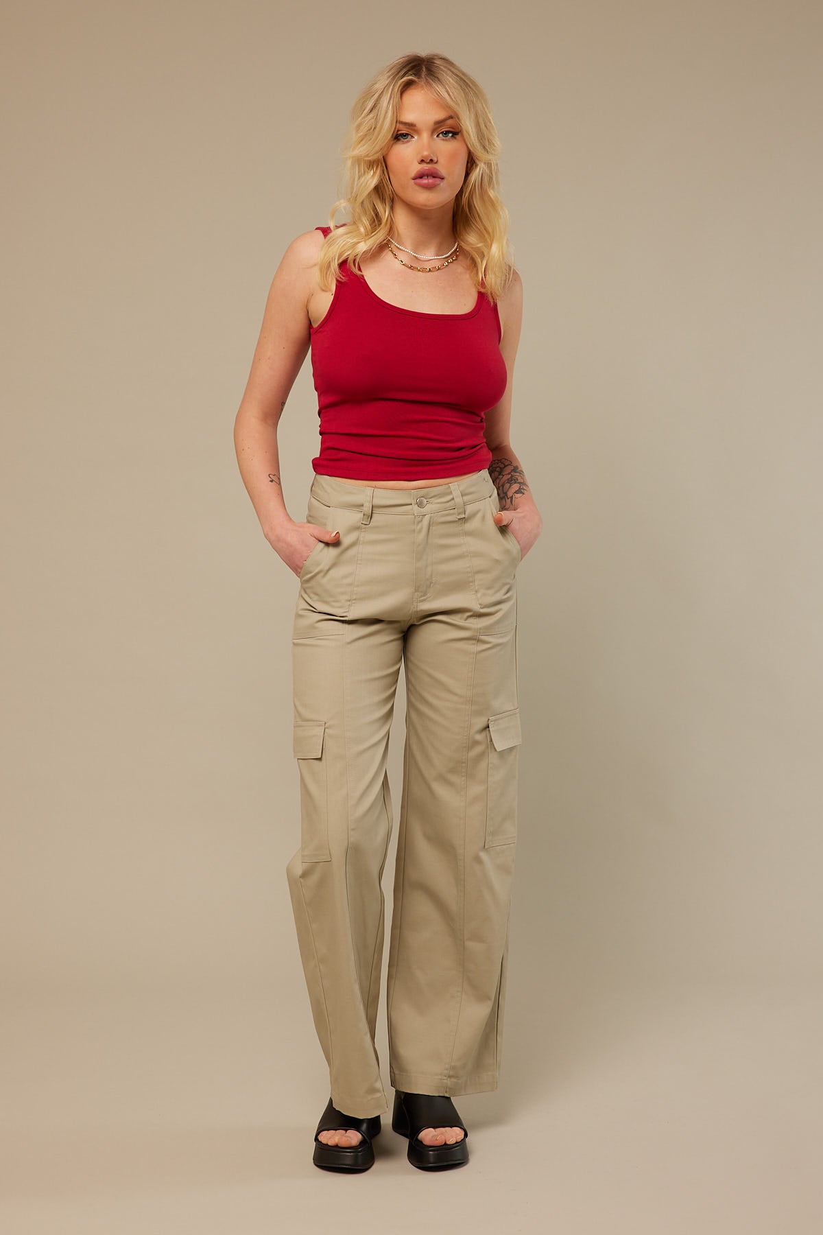 Perfect Stranger Luxe Scoop Front Tank Red