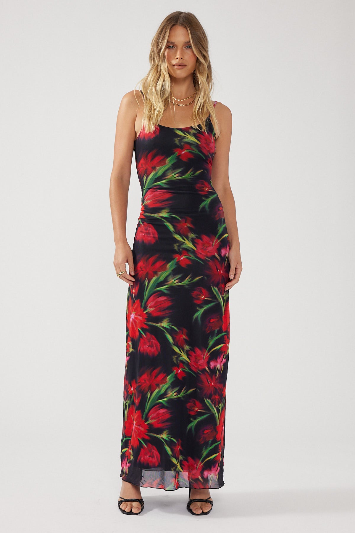 Perfect Stranger Mystique Floral Mesh Midi Dress Red Print