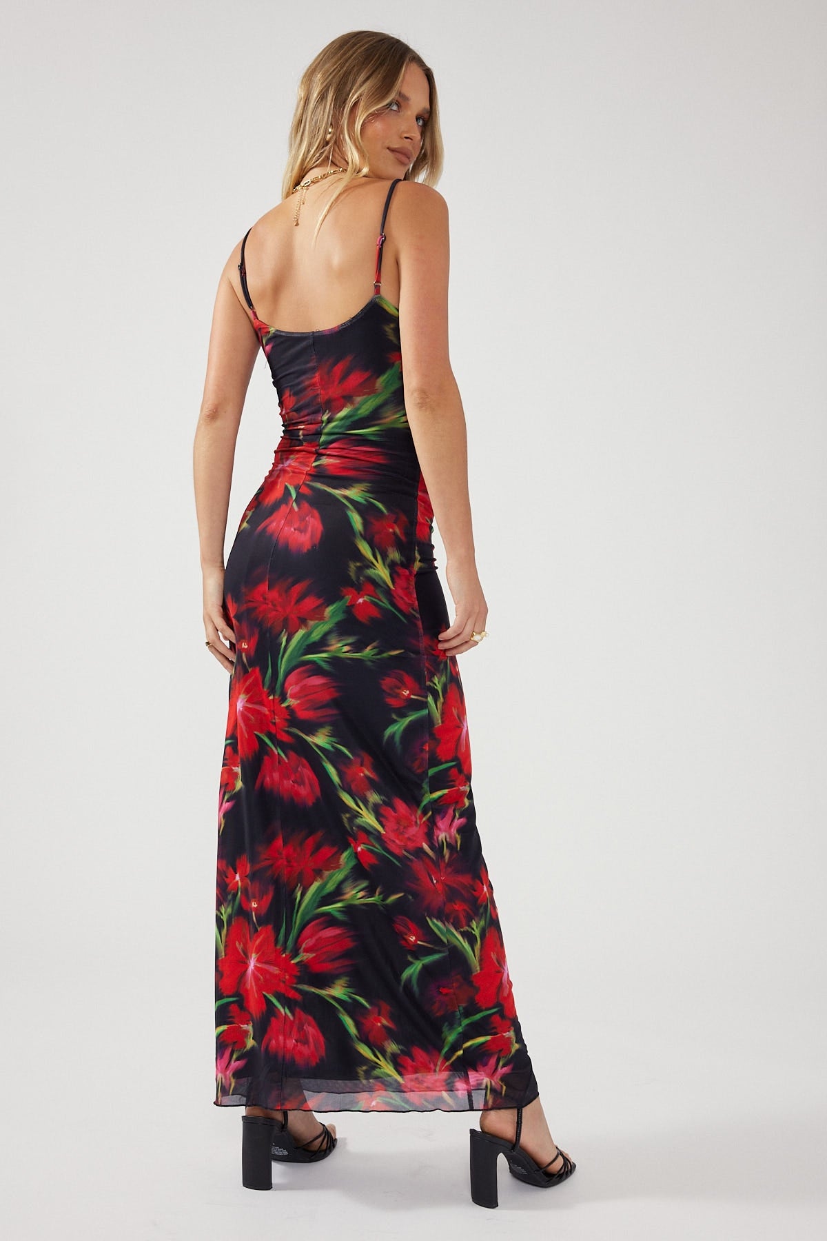Perfect Stranger Mystique Floral Mesh Midi Dress Red Print