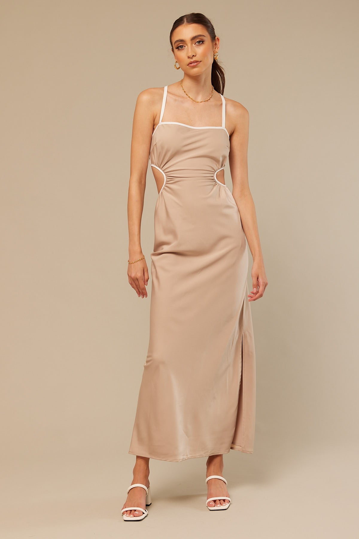 Perfect Stranger Long Wait Contrast Midi Dress Nude